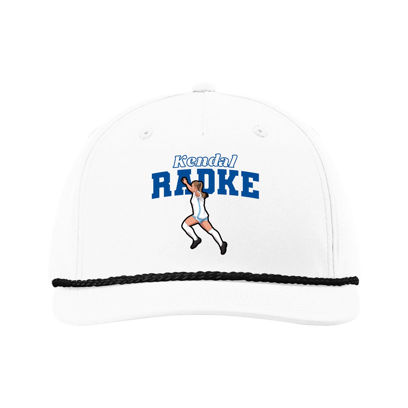 Five-Panel Classic Rope Cap — Name Arch in White