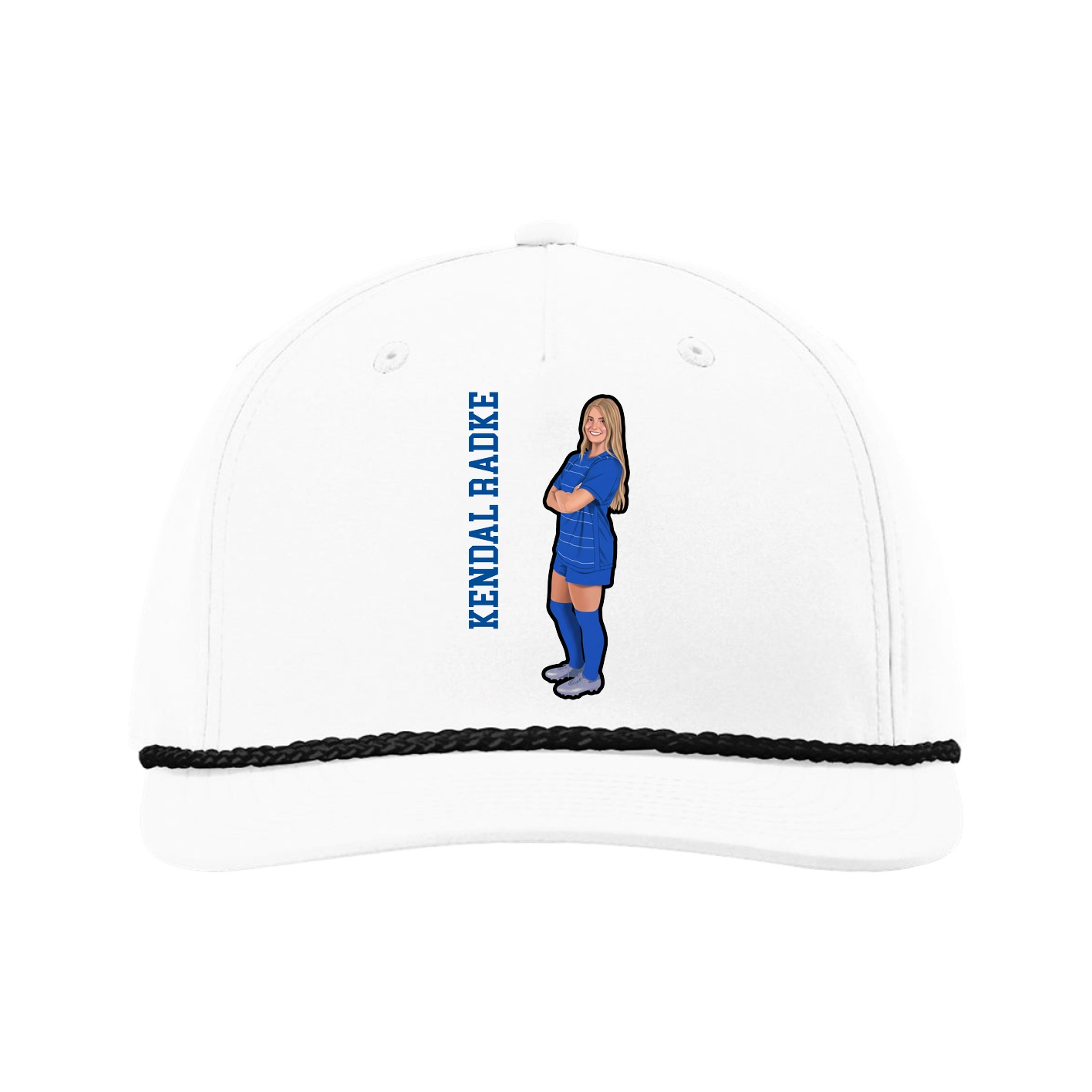 Five-Panel Classic Rope Cap — Name Vertical in White