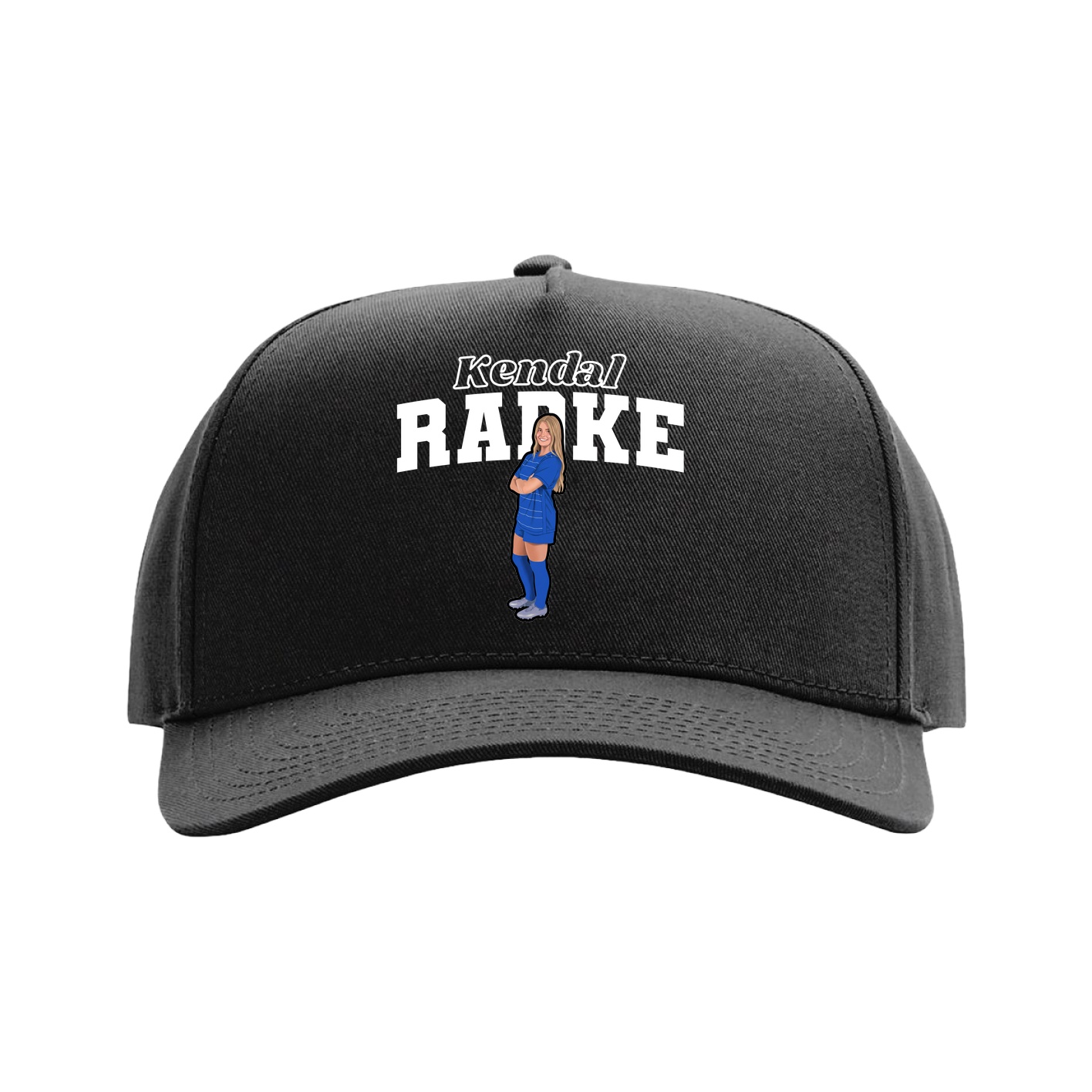 Full Fabric Five-Panel Champ Cap — Name Arch in Black