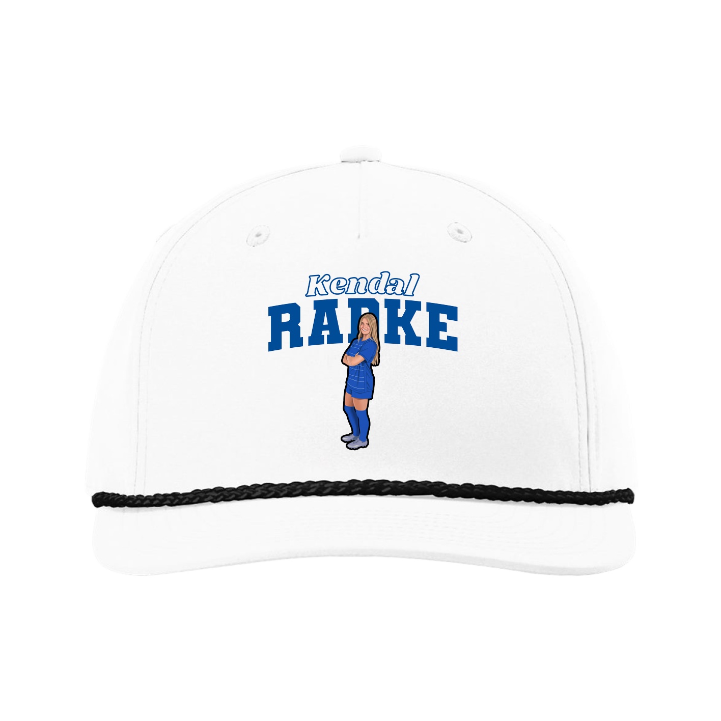 Five-Panel Classic Rope Cap — Name Arch in White