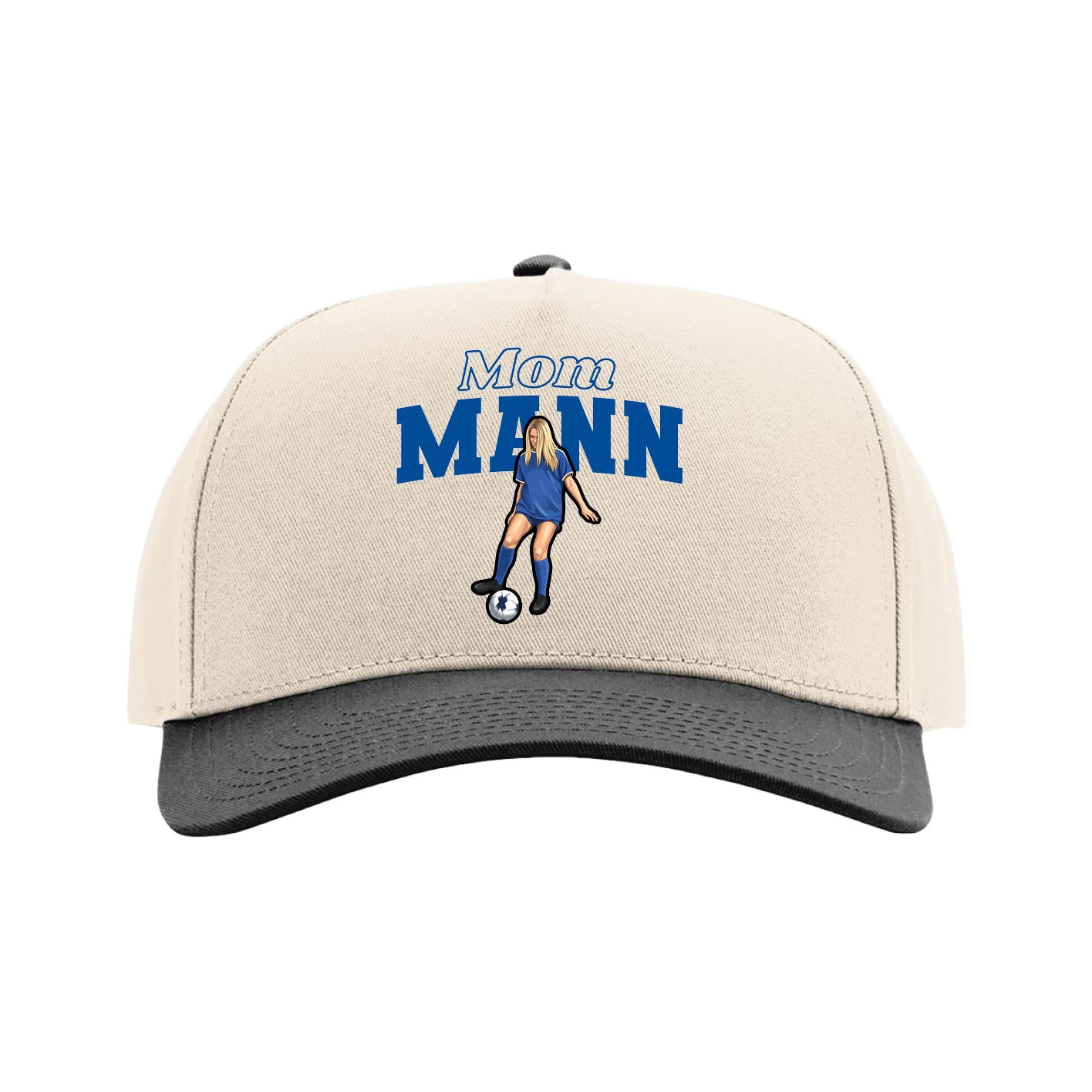 Full Fabric Five-Panel Champ Cap — Mothers Day Block in Cream/Black