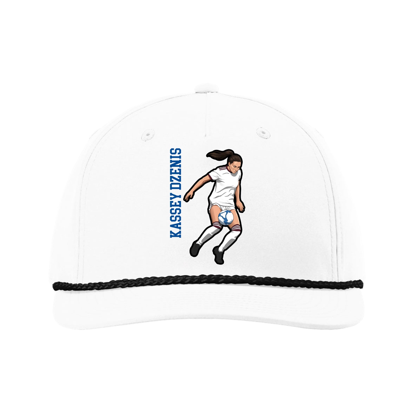 Five-Panel Classic Rope Cap — Name Vertical in White