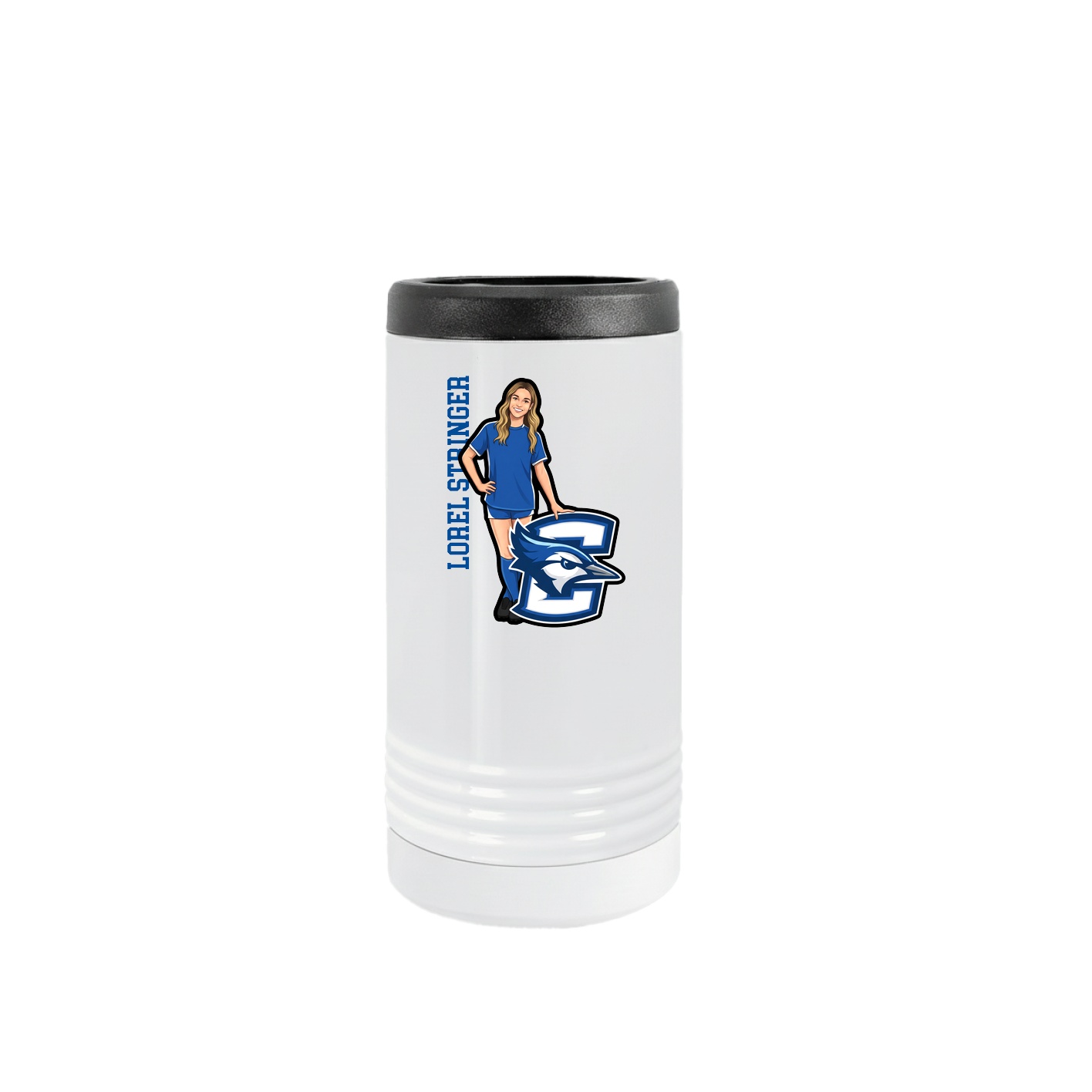 Slim Beverage Holder — Name Vertical in White