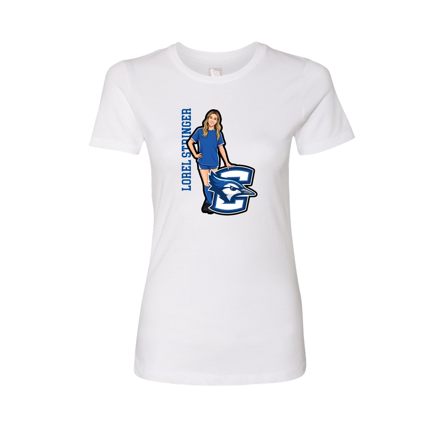 Fitted Women's Tee — Name Vertical in White