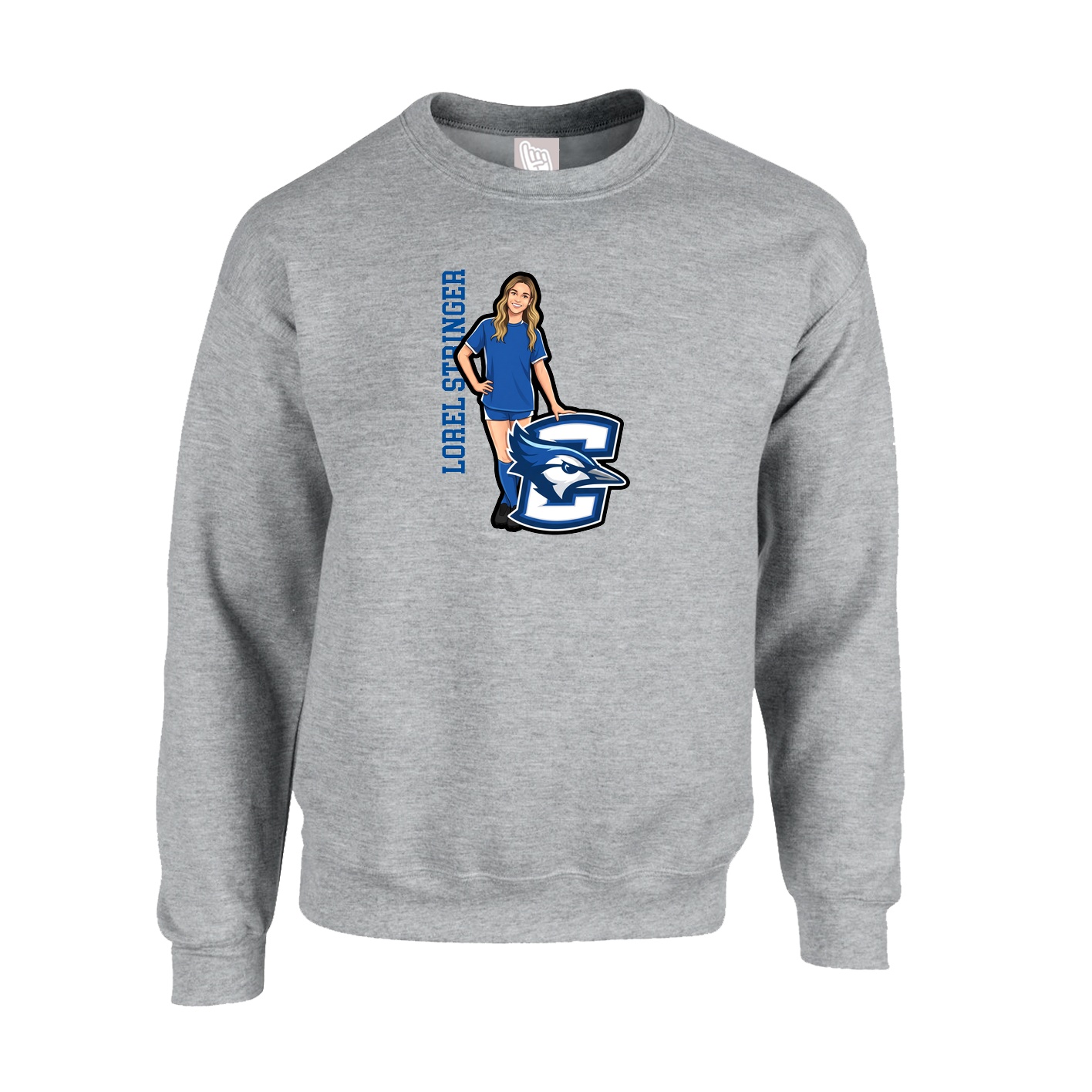 Fleece Crew — Name Vertical in Grey