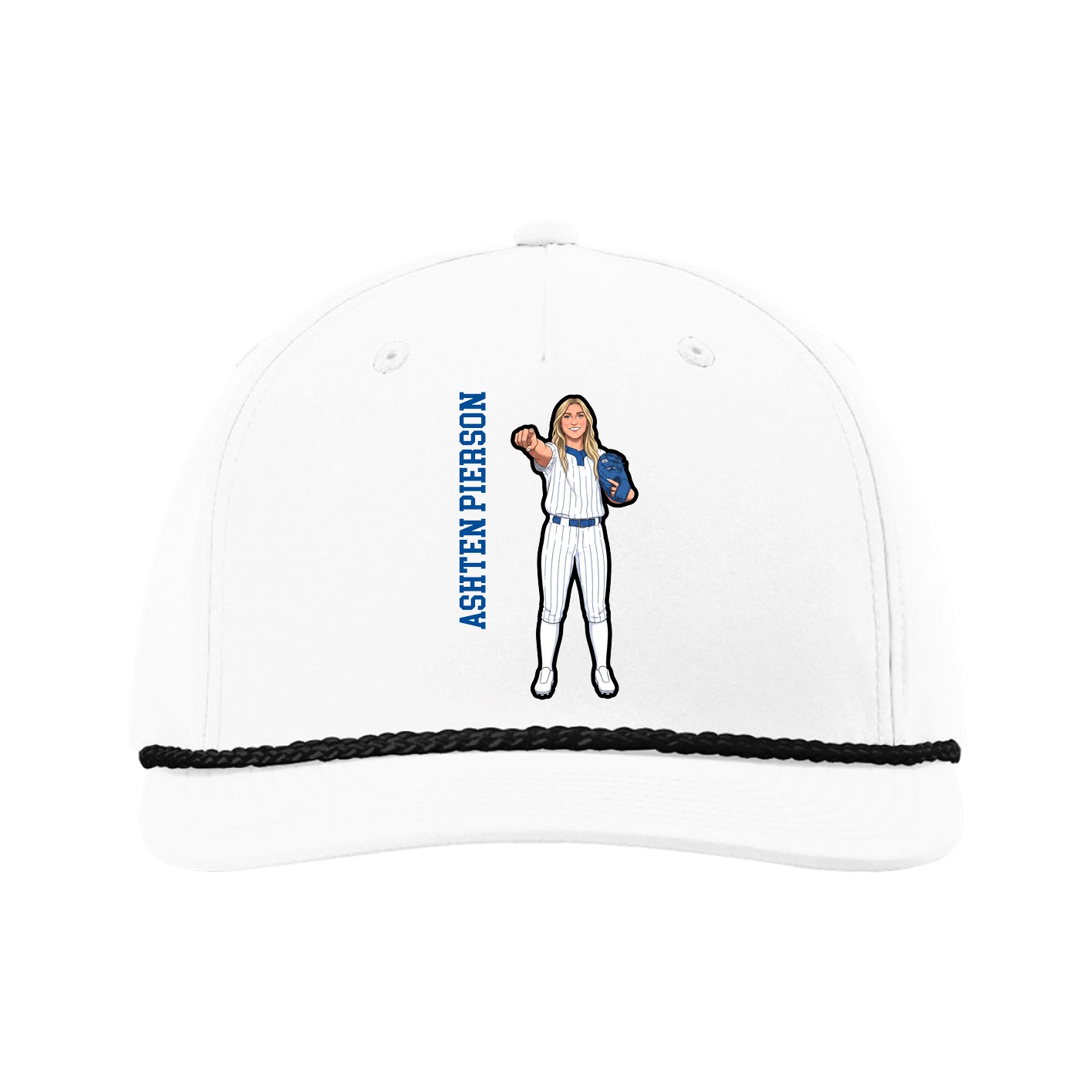 Five-Panel Classic Rope Cap — Name Vertical in White