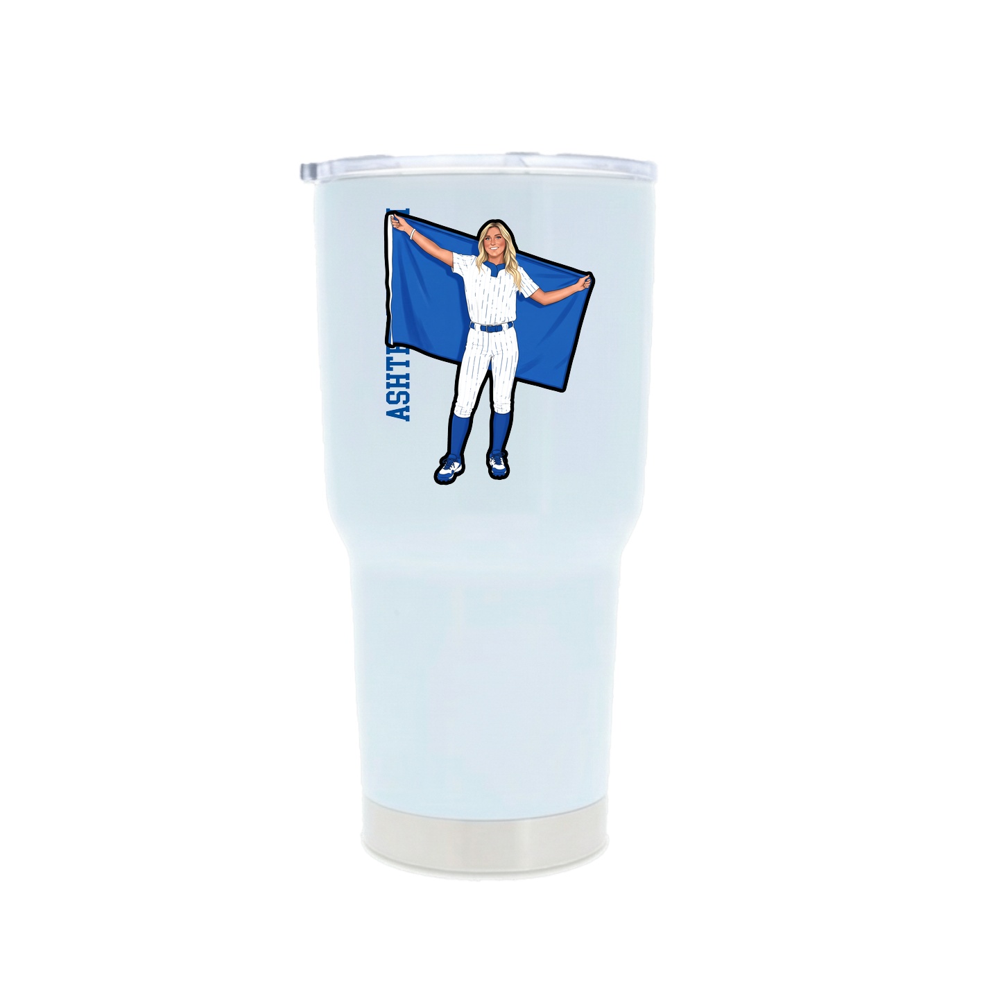 30oz Stainless Steel Tumbler — Name Vertical in White