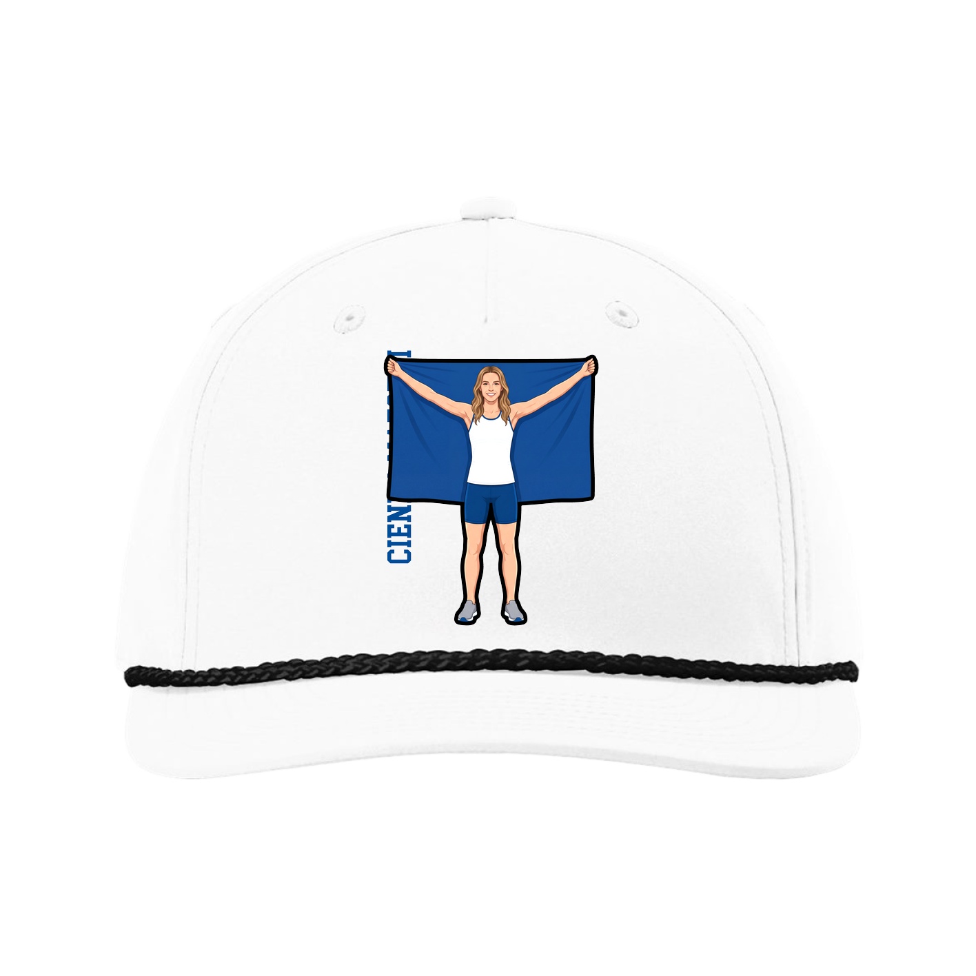 Five-Panel Classic Rope Cap — Name Vertical in White
