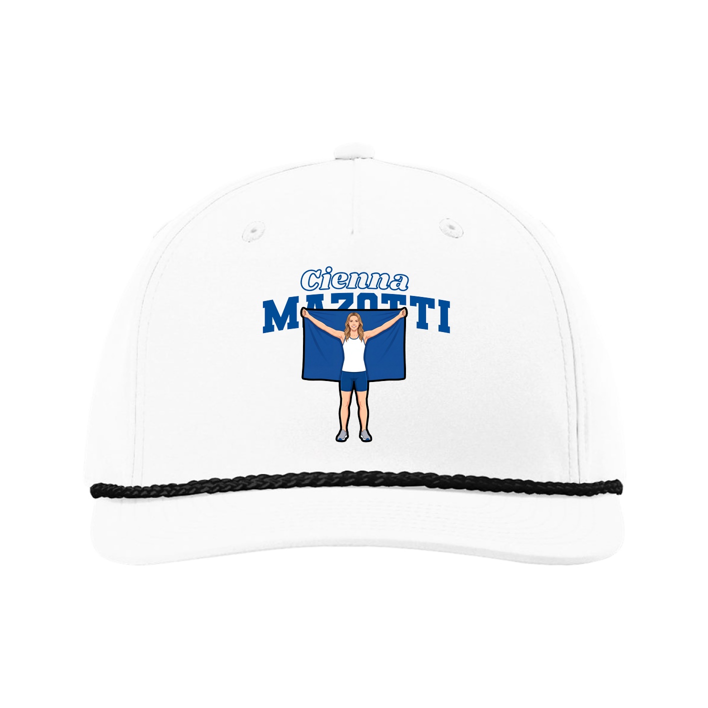 Five-Panel Classic Rope Cap — Name Arch in White