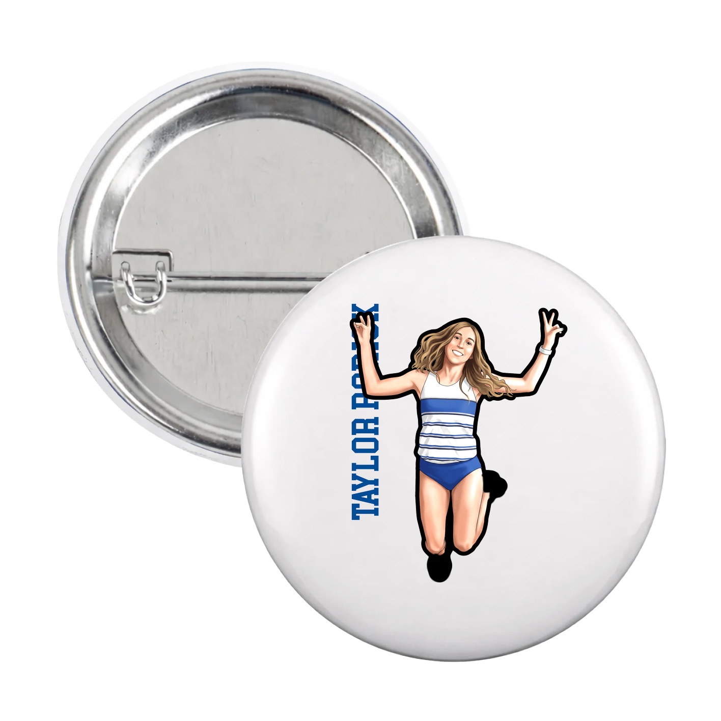 Game Day Button — Name Vertical in White
