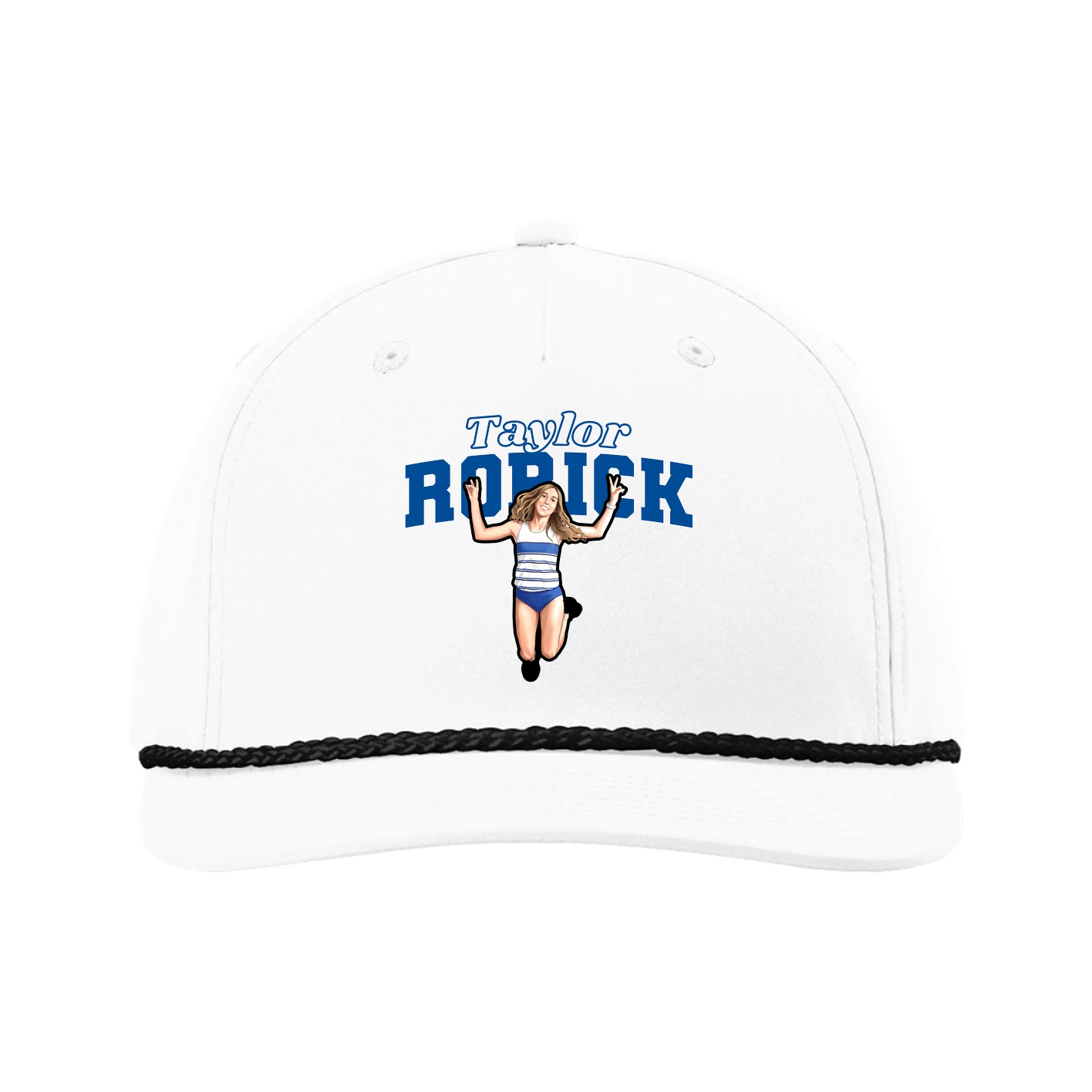 Five-Panel Classic Rope Cap — Name Arch in White