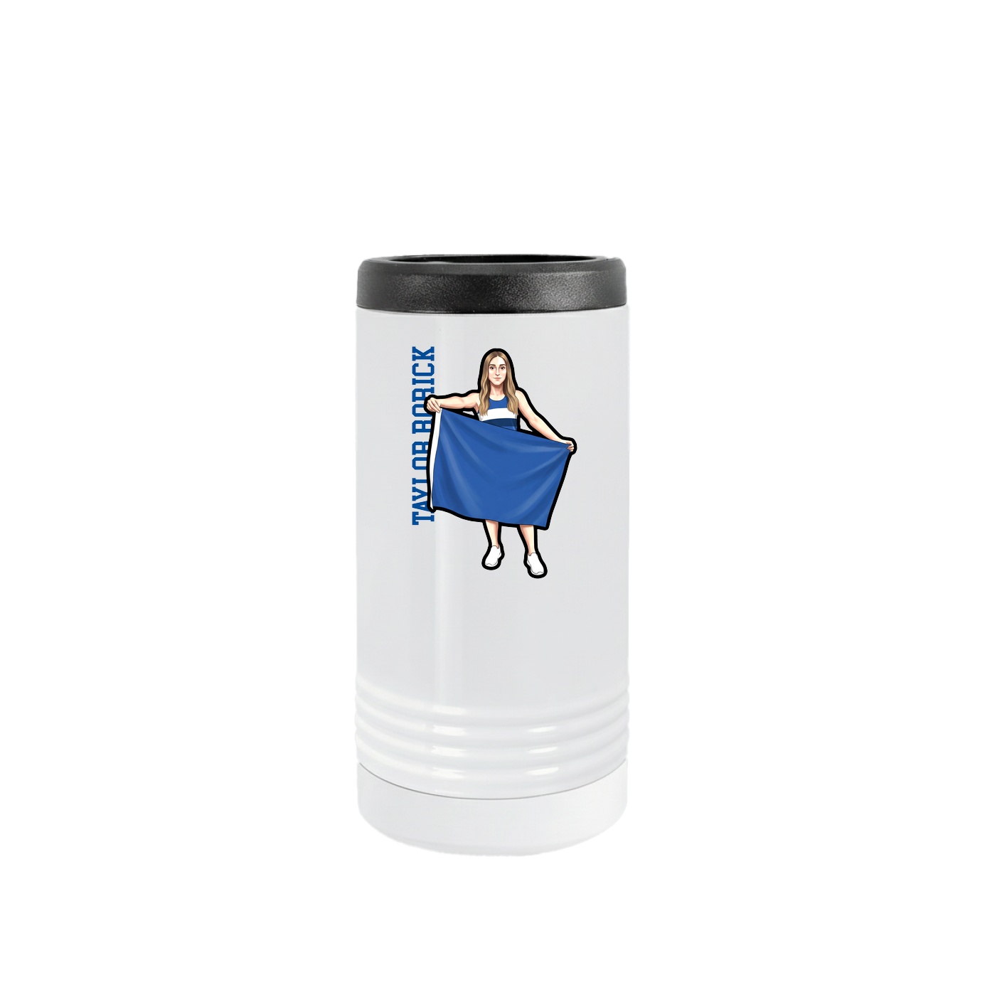 Slim Beverage Holder — Name Vertical in White
