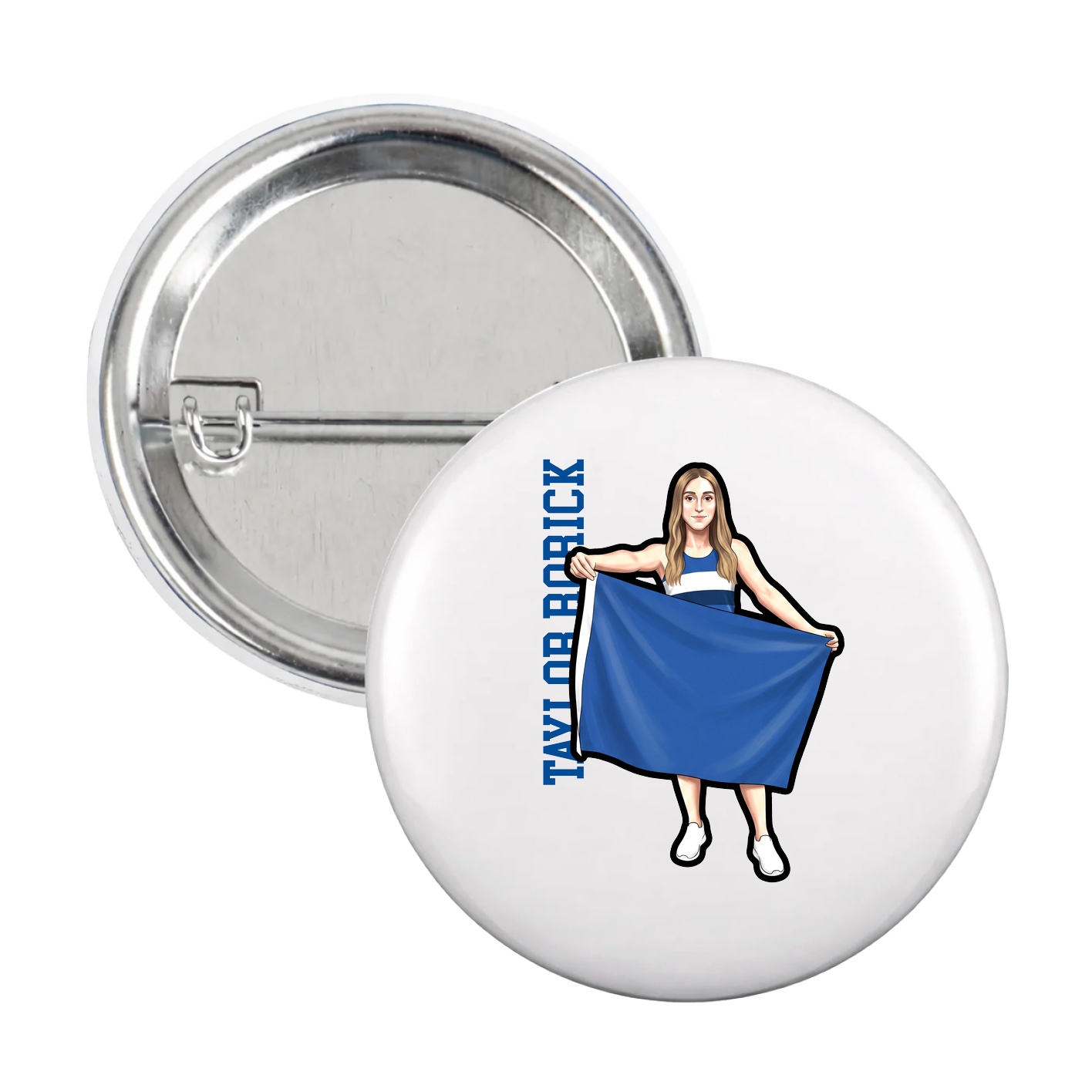 Game Day Button — Name Vertical in White