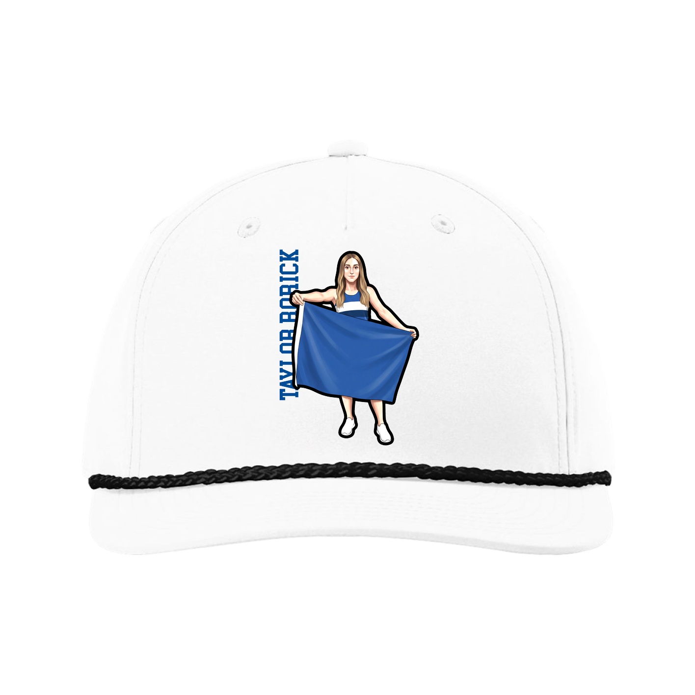 Five-Panel Classic Rope Cap — Name Vertical in White