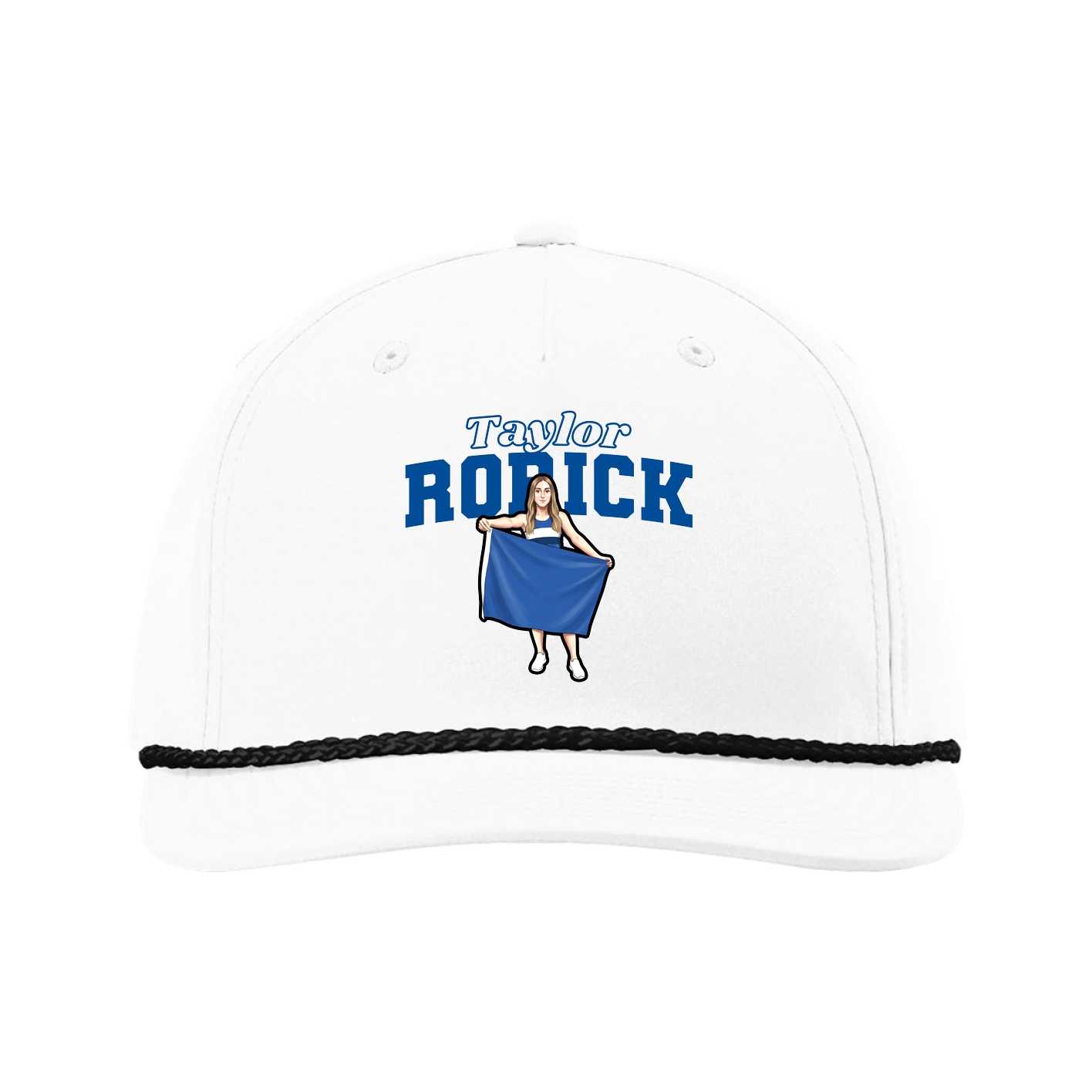Five-Panel Classic Rope Cap — Name Arch in White