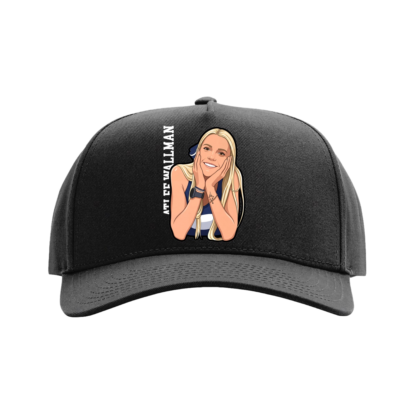 Full Fabric Five-Panel Champ Cap — Name Vertical in Black