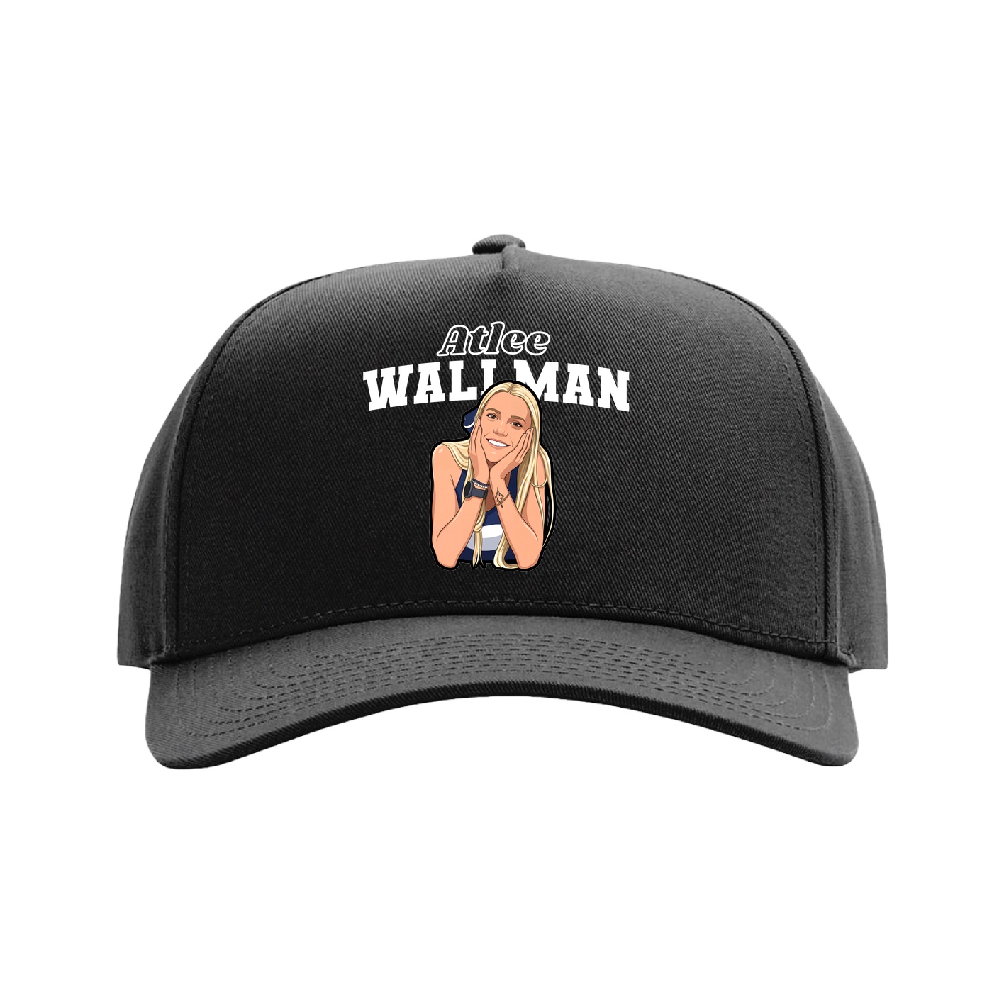 Full Fabric Five-Panel Champ Cap — Name Arch in Black