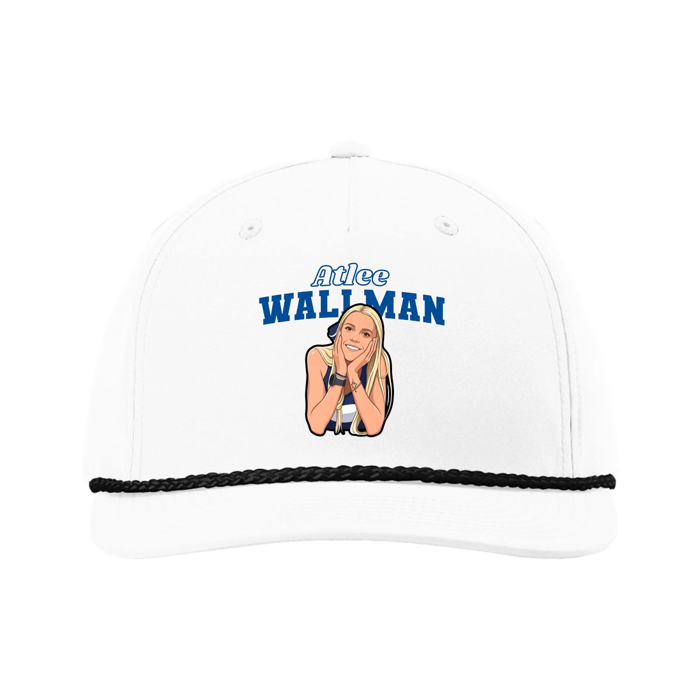 Five-Panel Classic Rope Cap — Name Arch in White