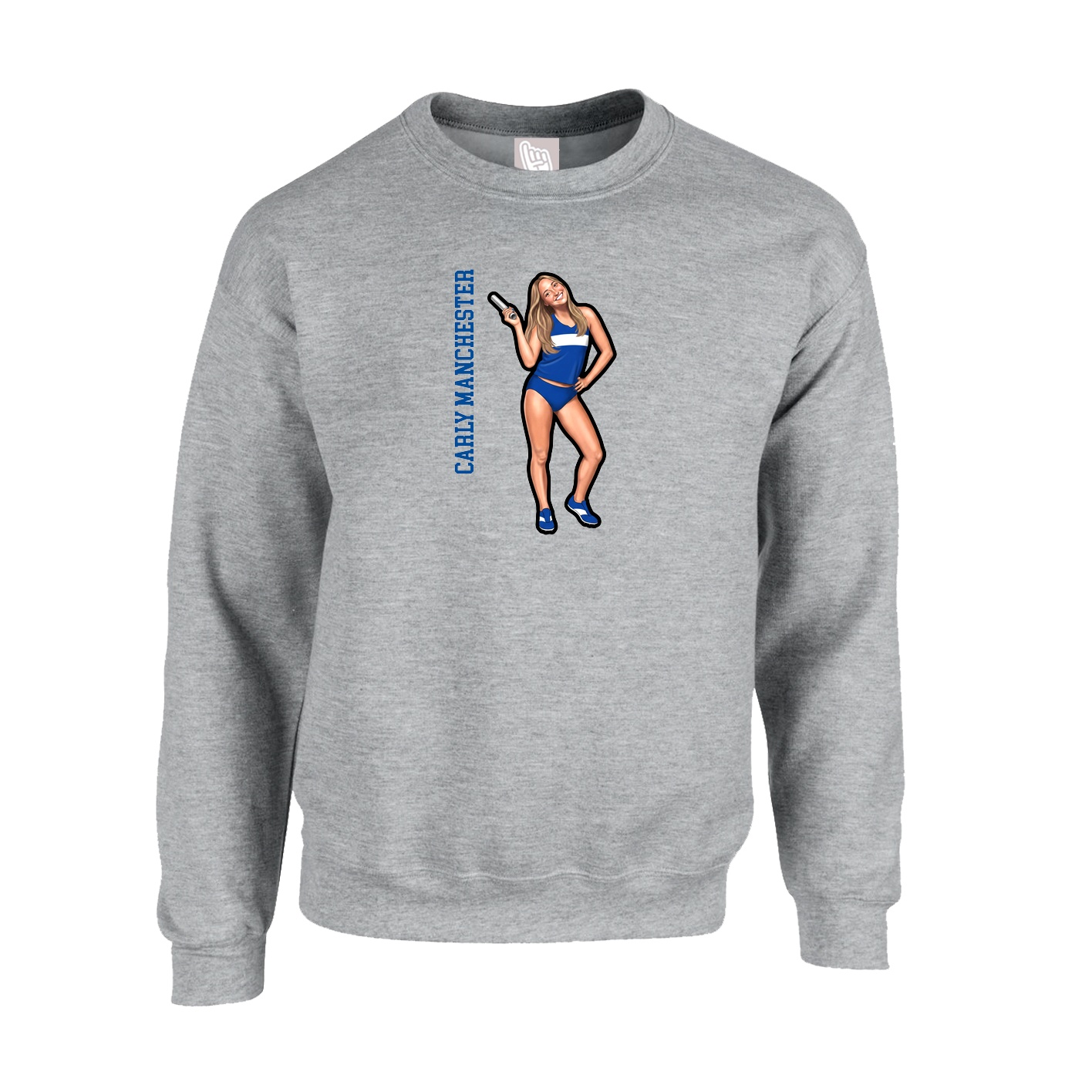 Fleece Crew — Name Vertical in Grey