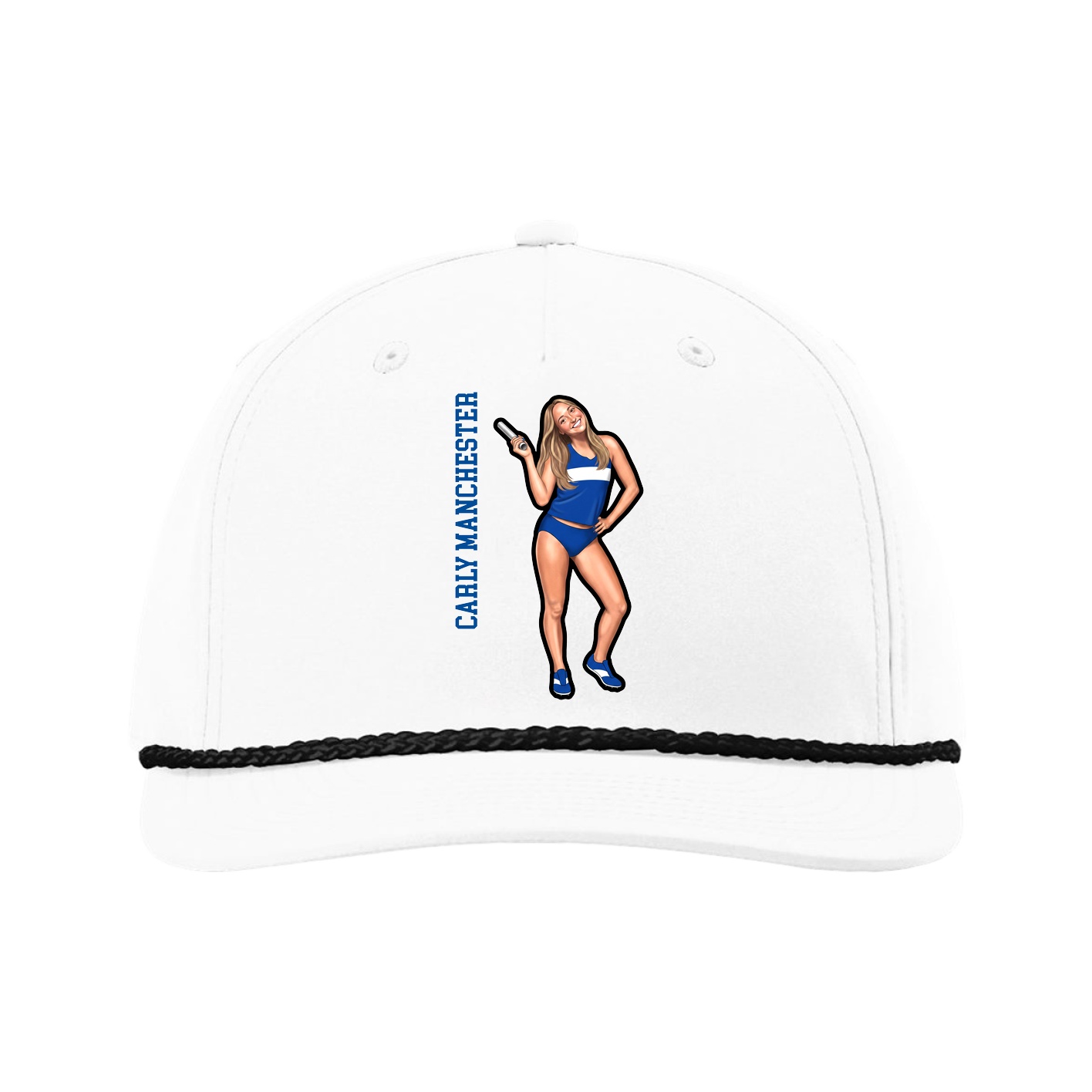 Five-Panel Classic Rope Cap — Name Vertical in White
