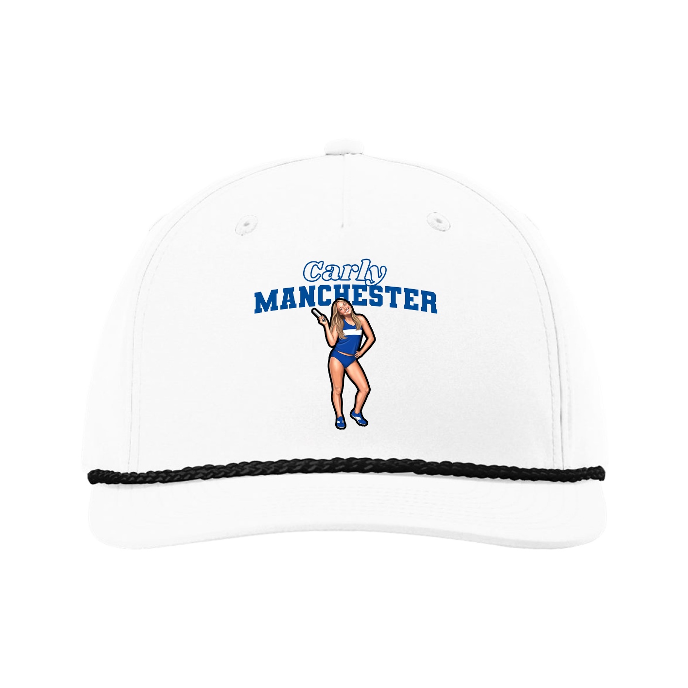 Five-Panel Classic Rope Cap — Name Arch in White