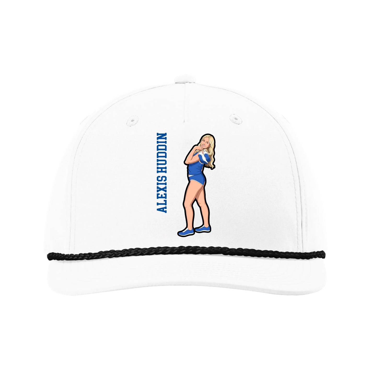 Five-Panel Classic Rope Cap — Name Vertical in White