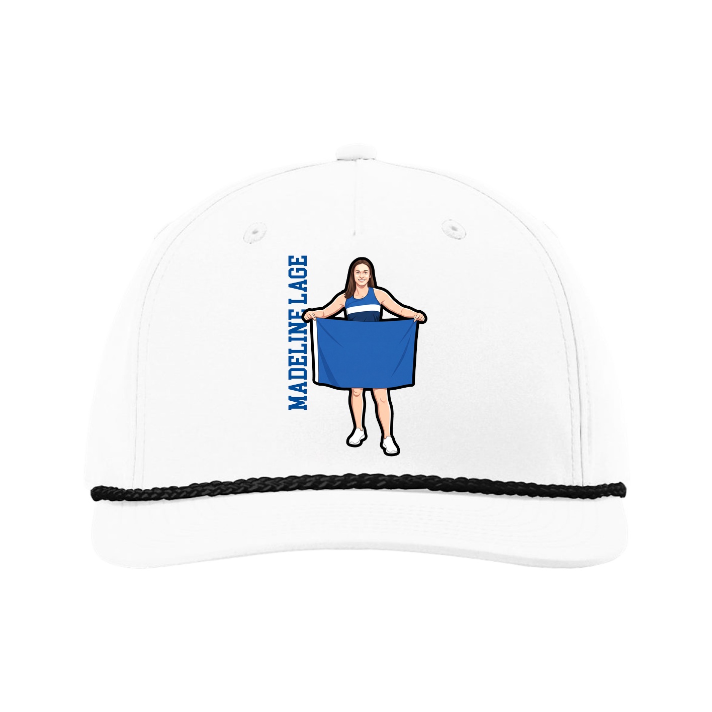 Five-Panel Classic Rope Cap — Name Vertical in White