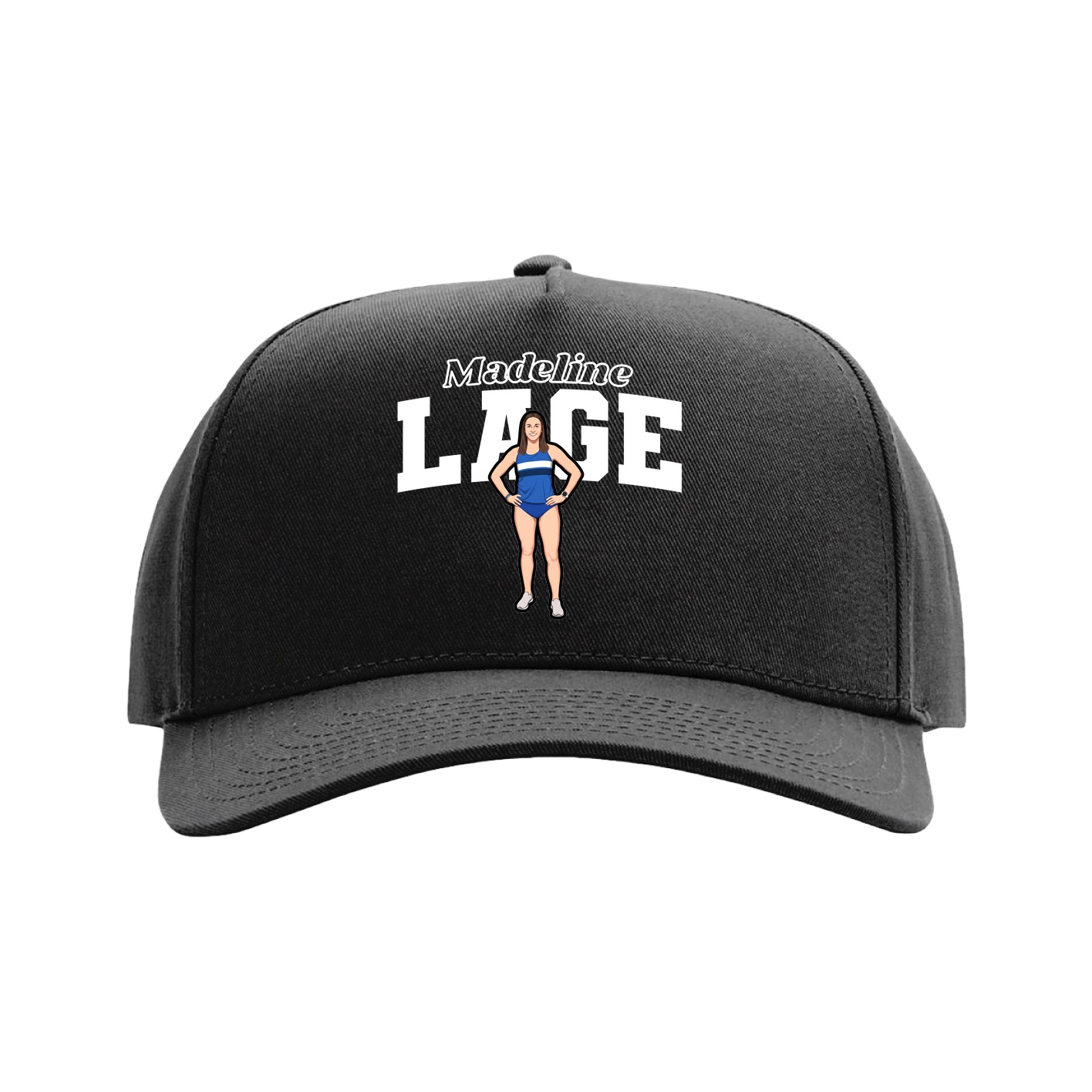 Full Fabric Five-Panel Champ Cap — Name Arch in Black