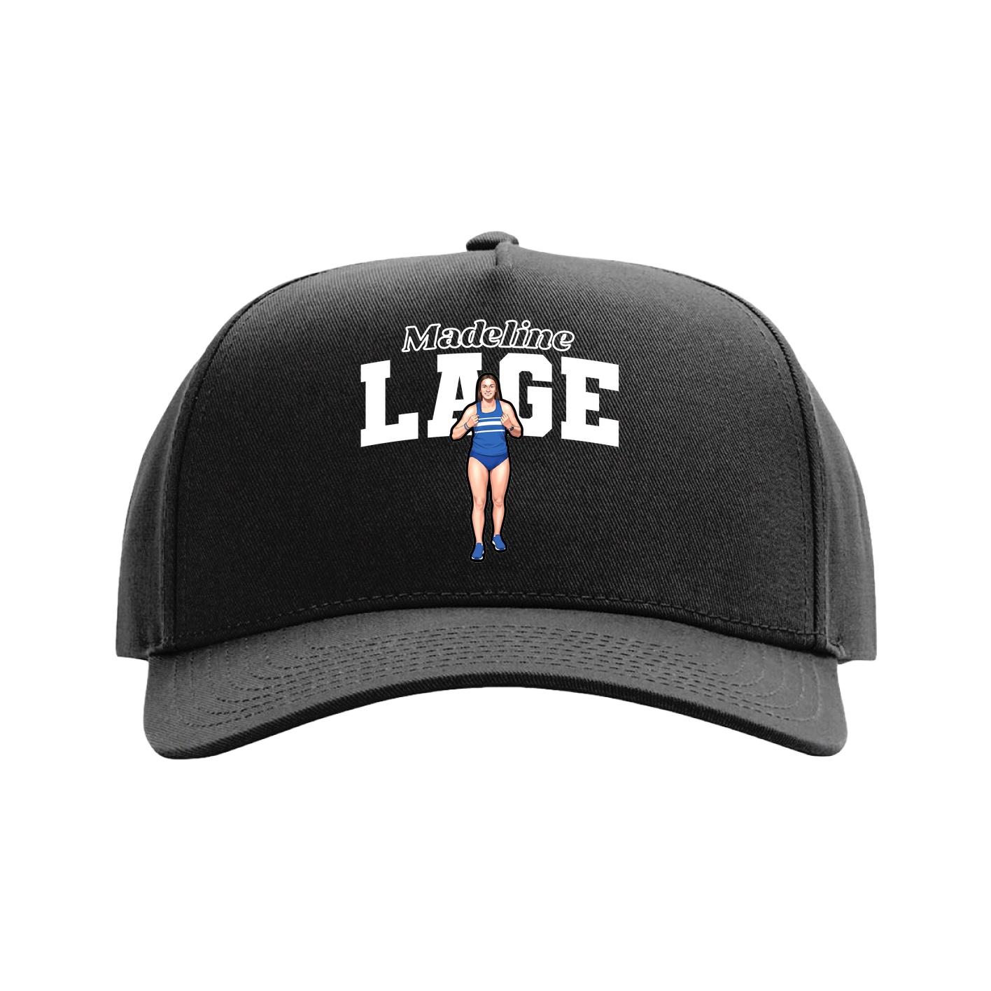 Full Fabric Five-Panel Champ Cap — Name Arch in Black