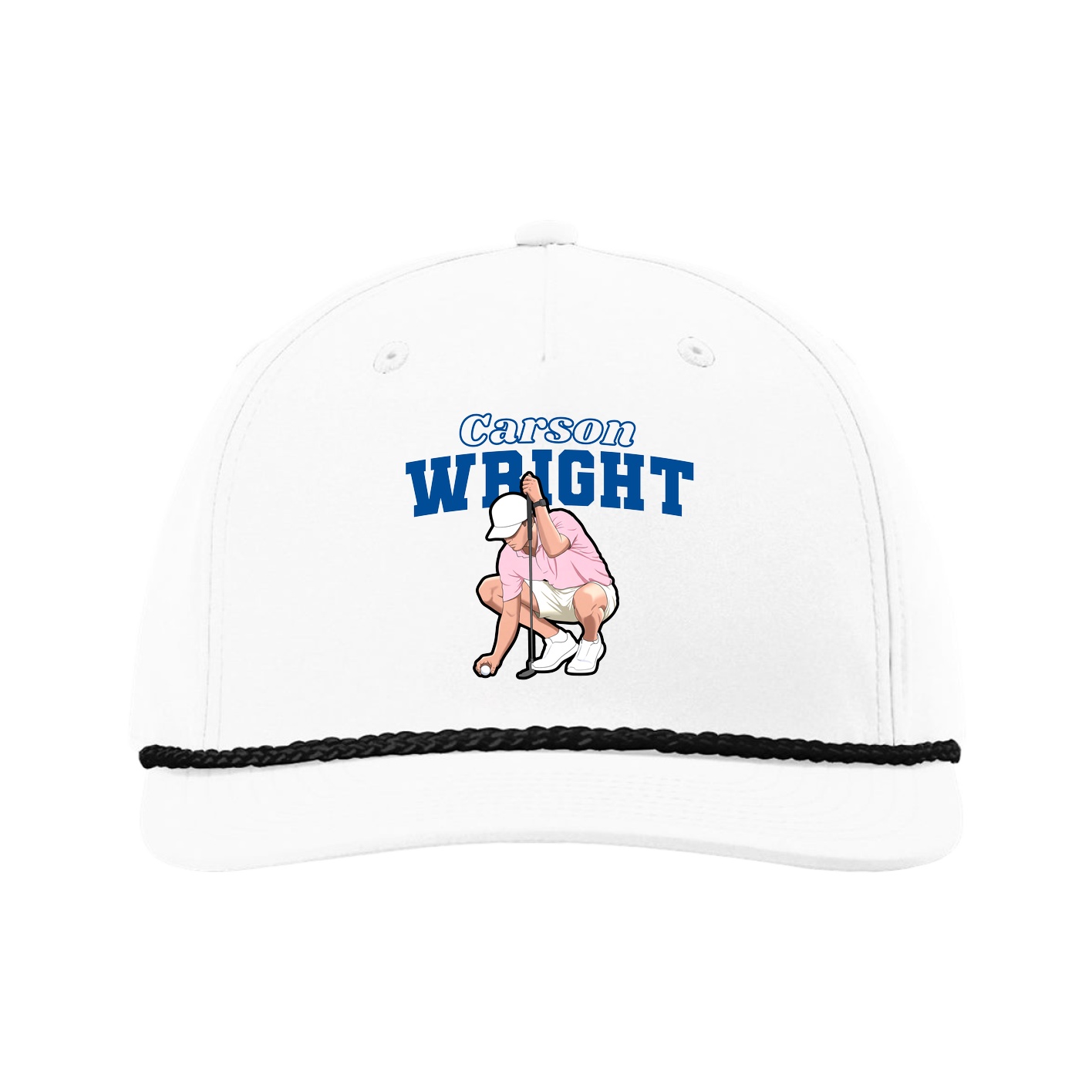 Five-Panel Classic Rope Cap — Name Arch in White