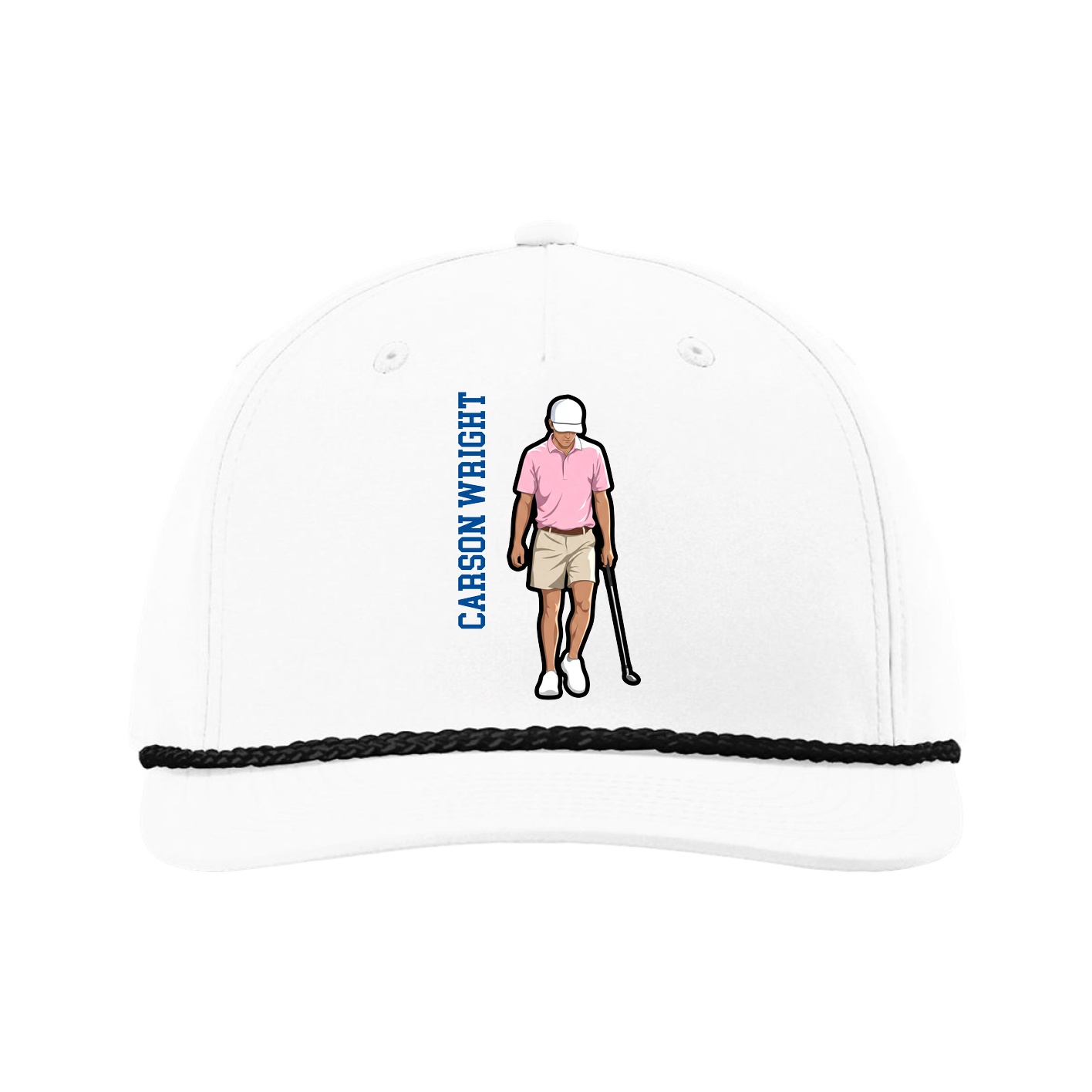 Five-Panel Classic Rope Cap — Name Vertical in White