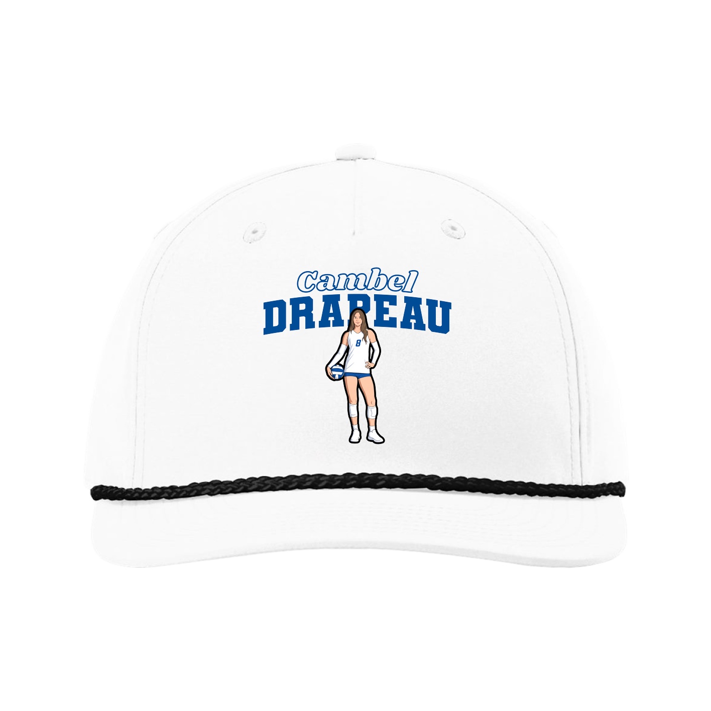 Five-Panel Classic Rope Cap — Name Arch in White