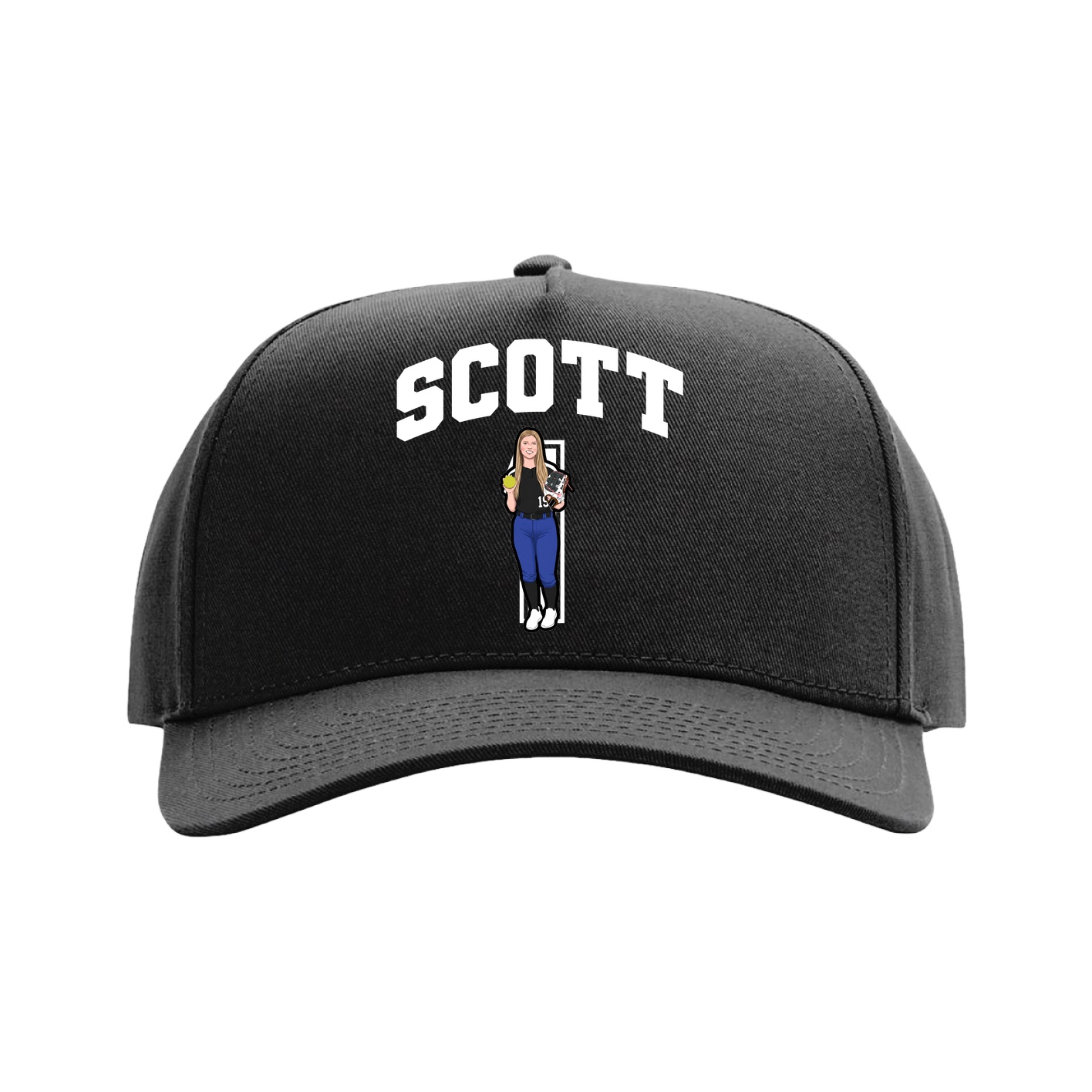 Full Fabric Five-Panel Champ Cap — Number in Black