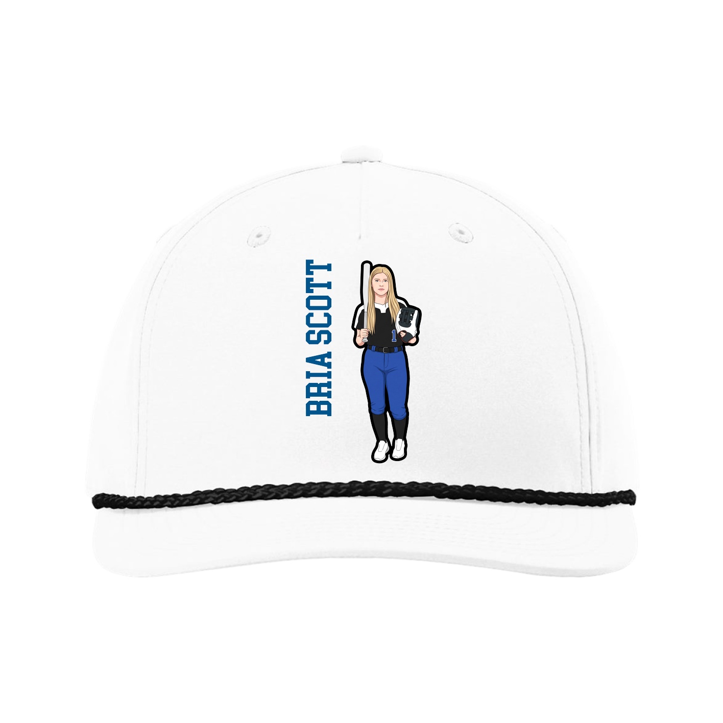 Five-Panel Classic Rope Cap — Name Vertical in White