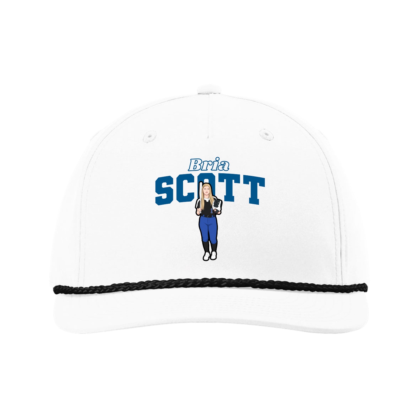 Five-Panel Classic Rope Cap — Name Arch in White