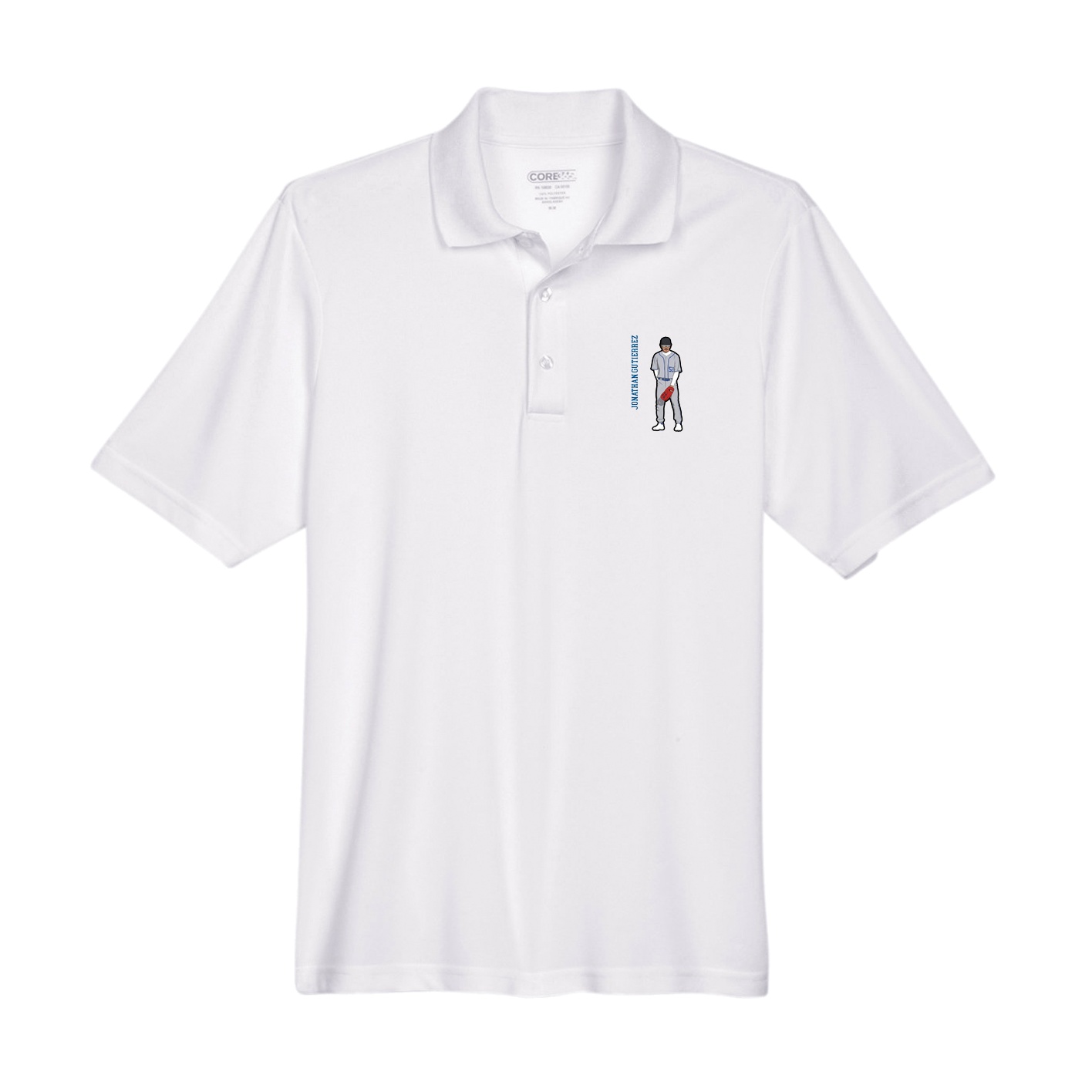 Performance Polo — Name Vertical in White