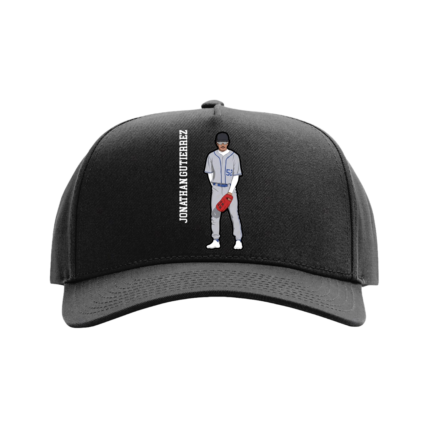Full Fabric Five-Panel Champ Cap — Name Vertical in Black