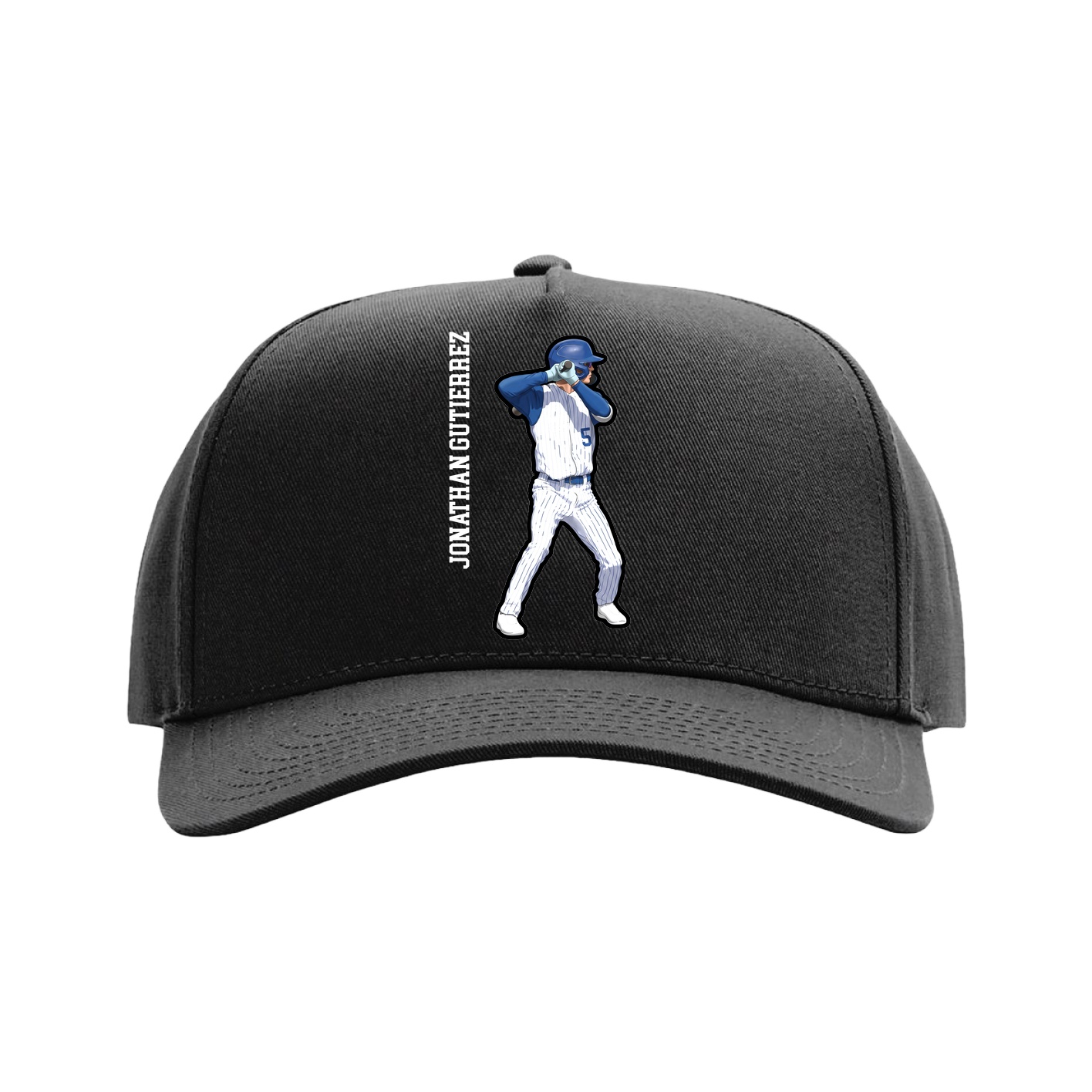 Full Fabric Five-Panel Champ Cap — Name Vertical in Black