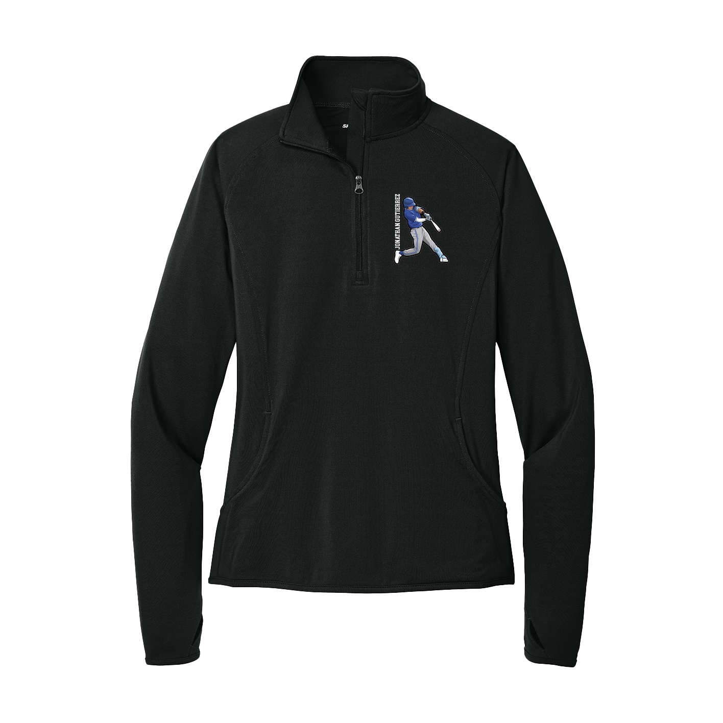 Women's Q-Zip Pullover — Name Vertical in Black