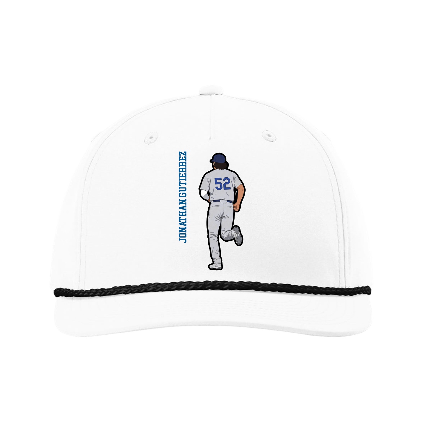 Five-Panel Classic Rope Cap — Name Vertical in White