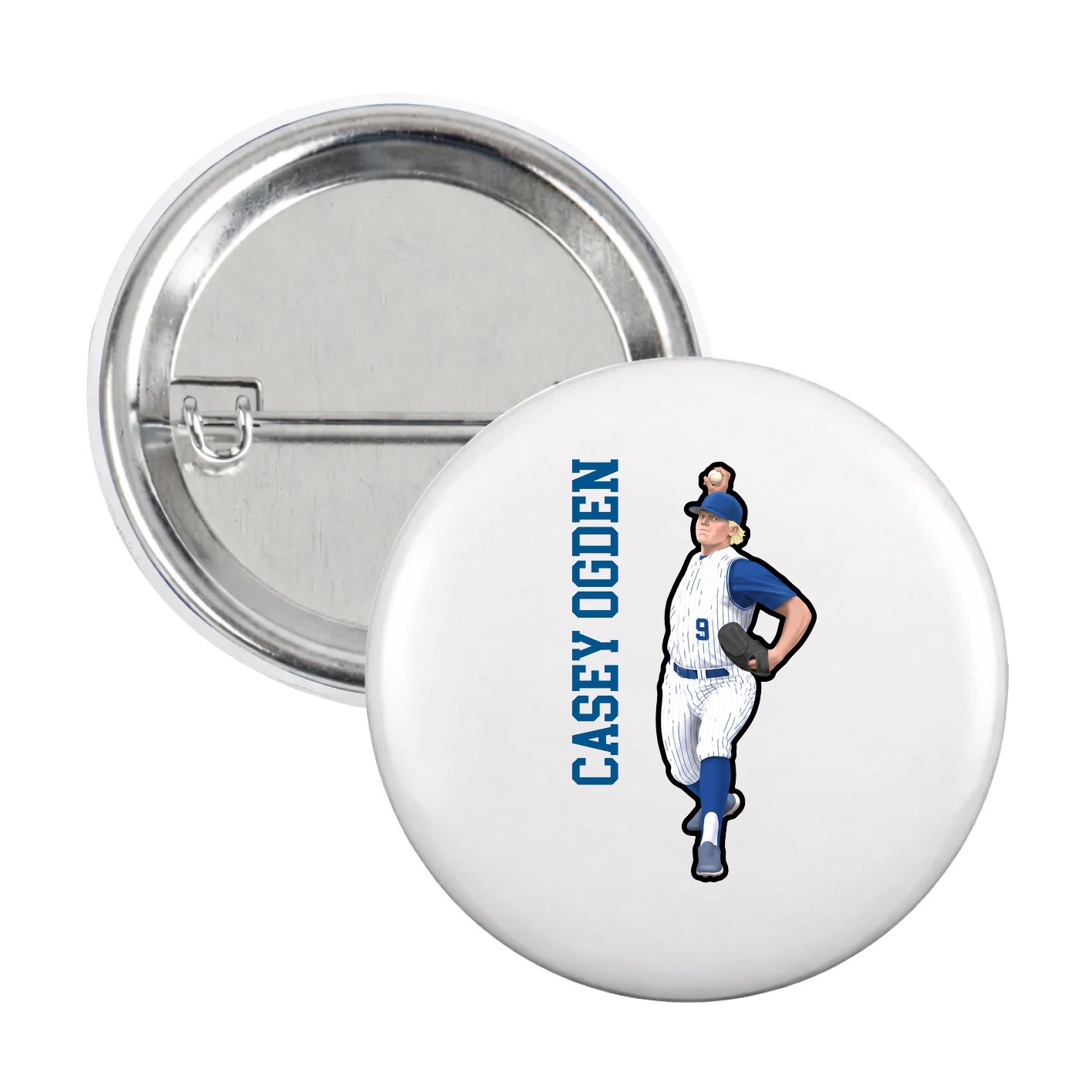 Game Day Button — Name Vertical in White