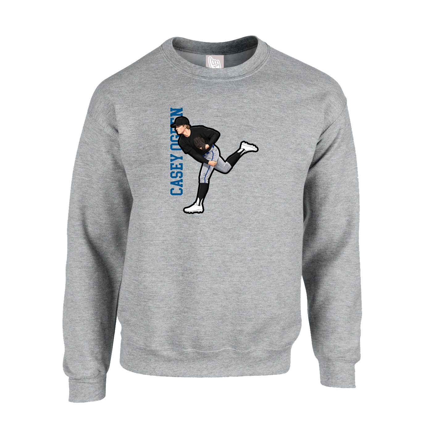 Fleece Crew — Name Vertical in Grey