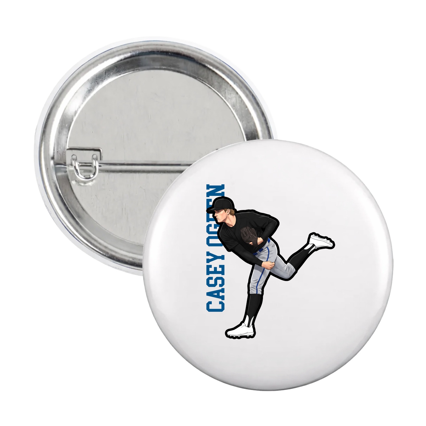 Game Day Button — Name Vertical in White