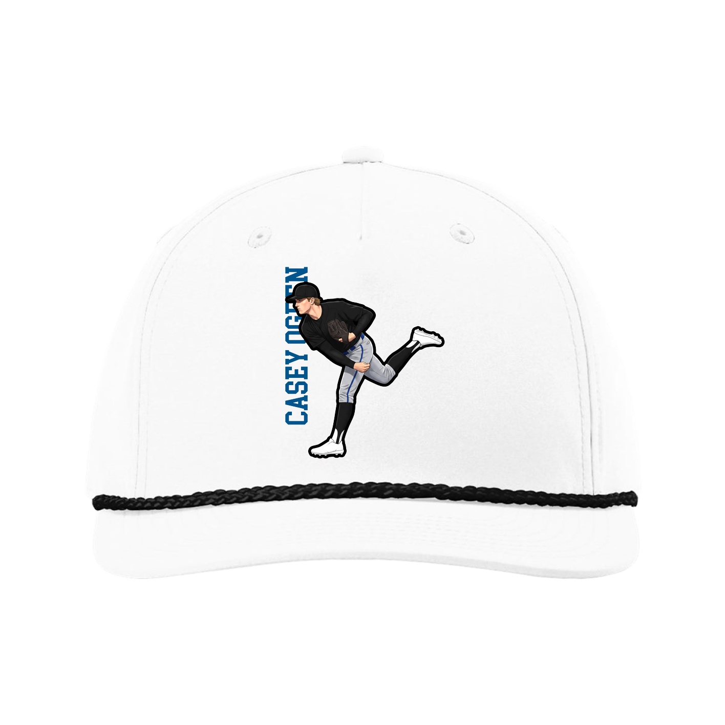 Five-Panel Classic Rope Cap — Name Vertical in White