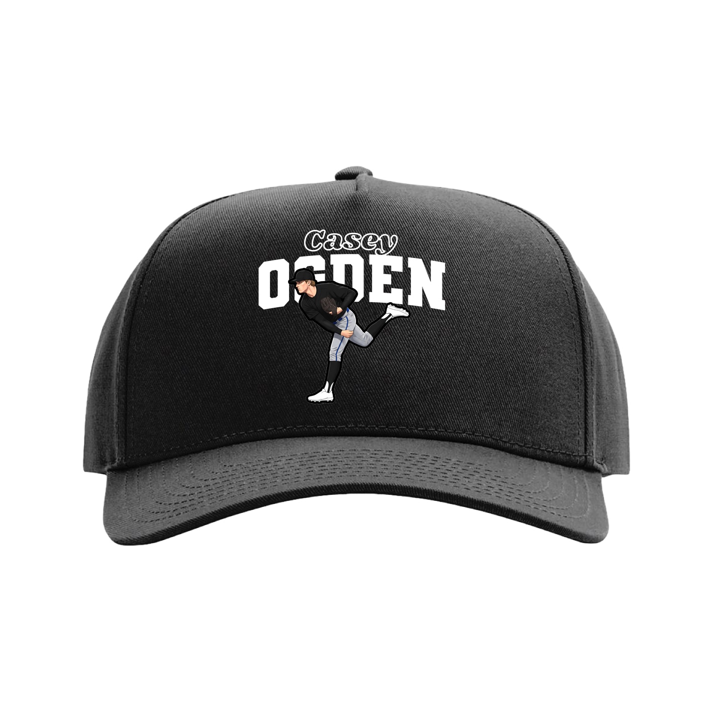 Full Fabric Five-Panel Champ Cap — Name Arch in Black