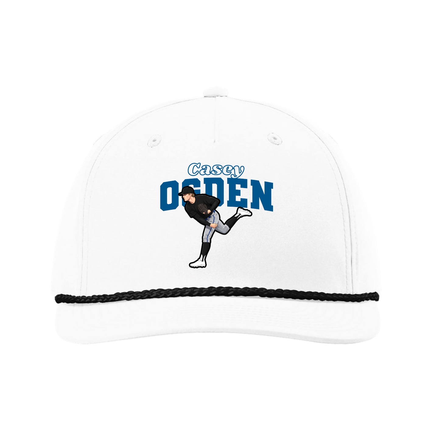 Five-Panel Classic Rope Cap — Name Arch in White