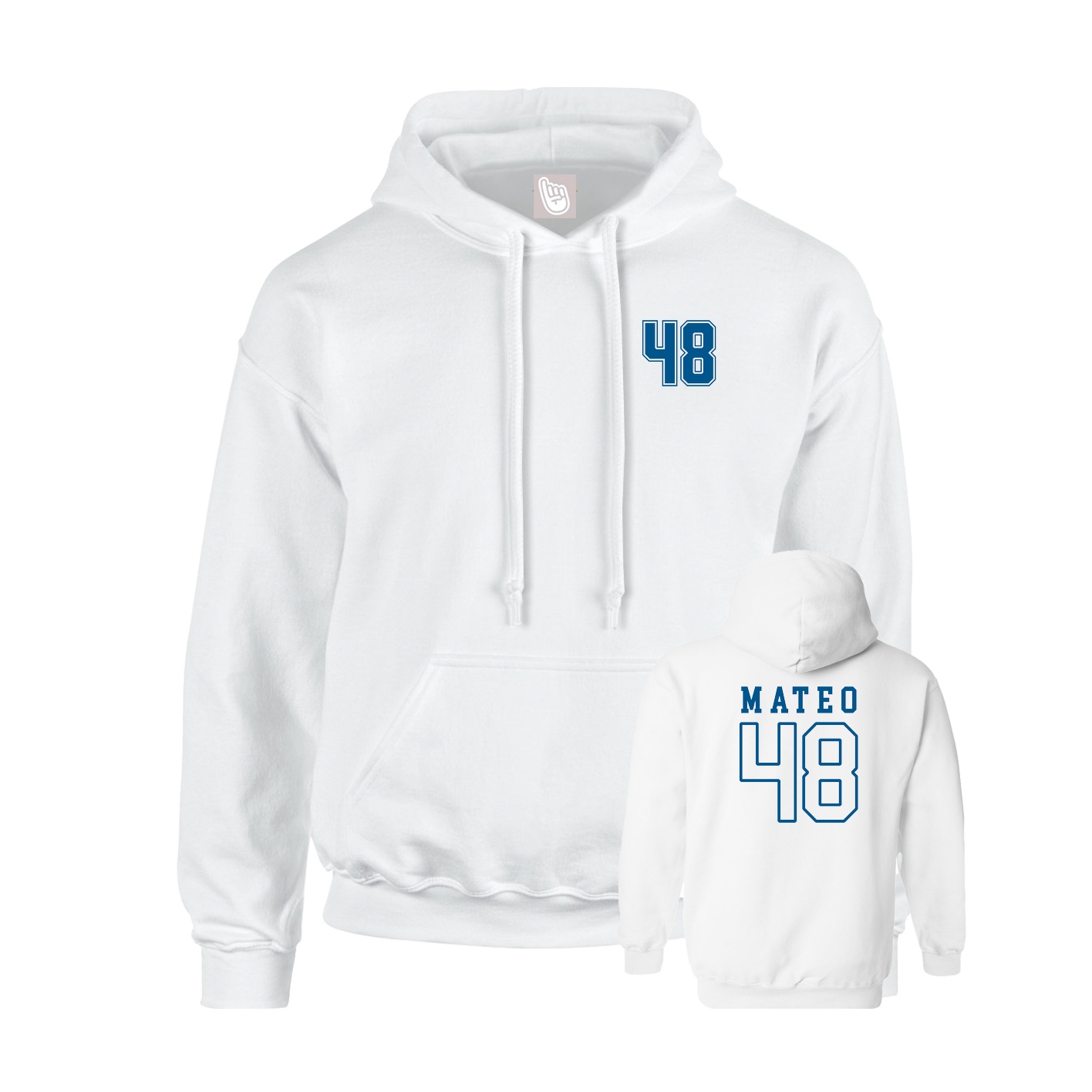 Youth Hoodie — Chest Back in White