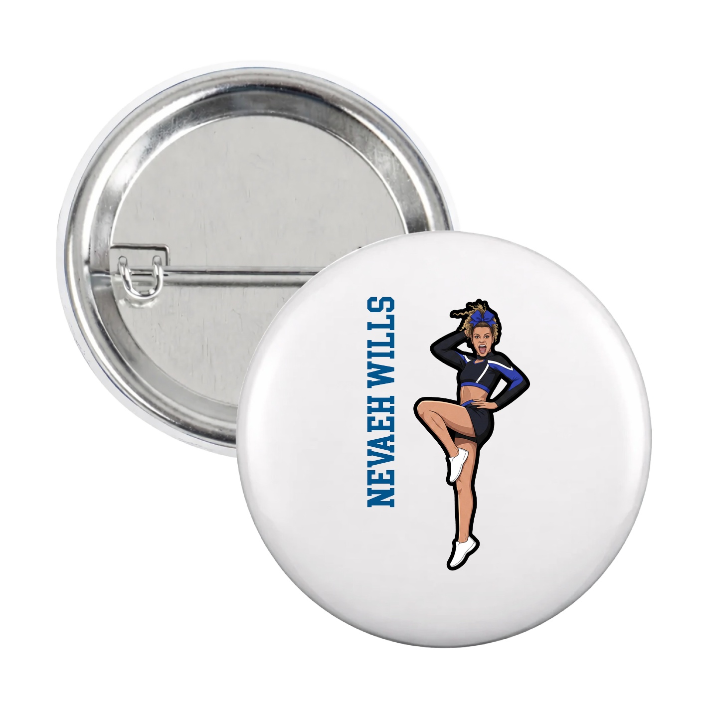 Game Day Button — Name Vertical in White