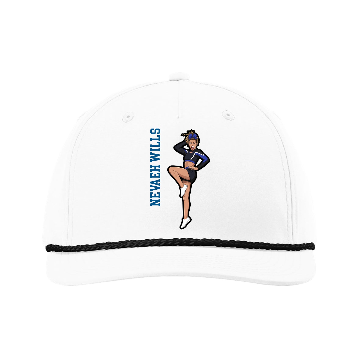 Five-Panel Classic Rope Cap — Name Vertical in White