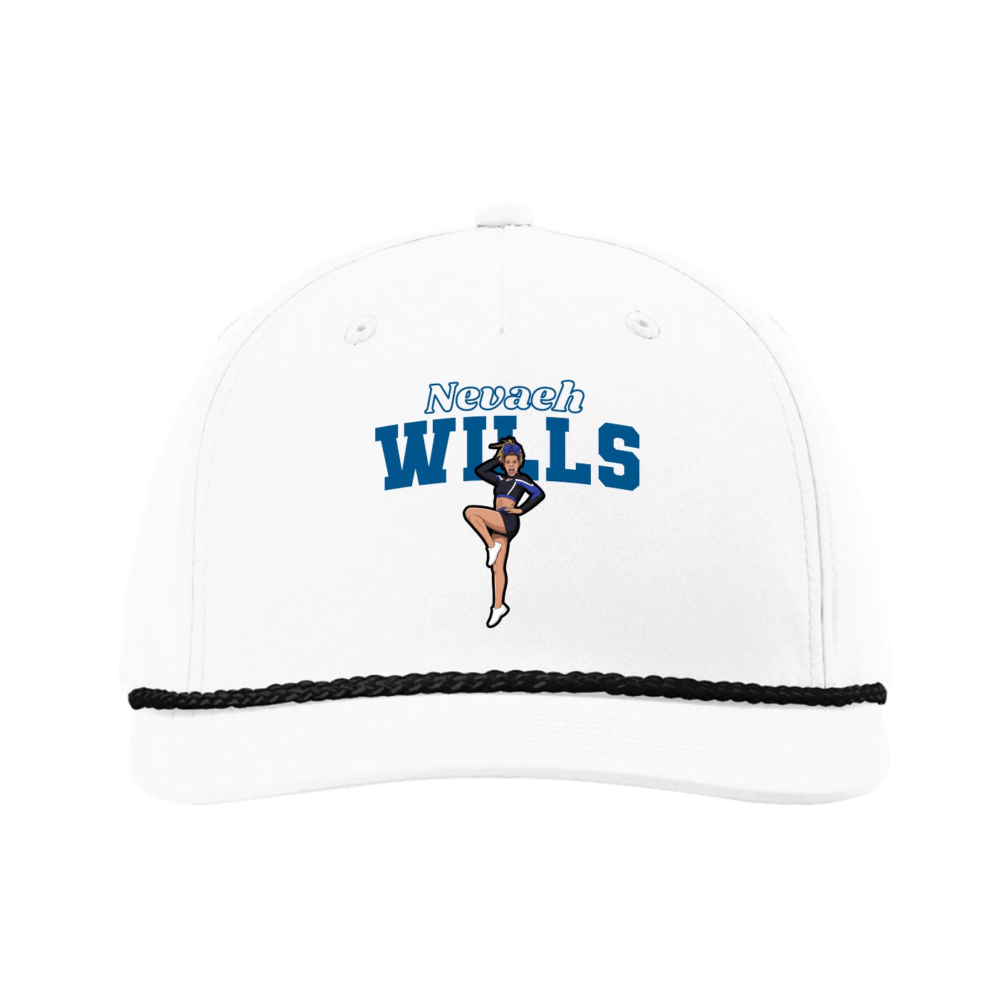 Five-Panel Classic Rope Cap — Name Arch in White
